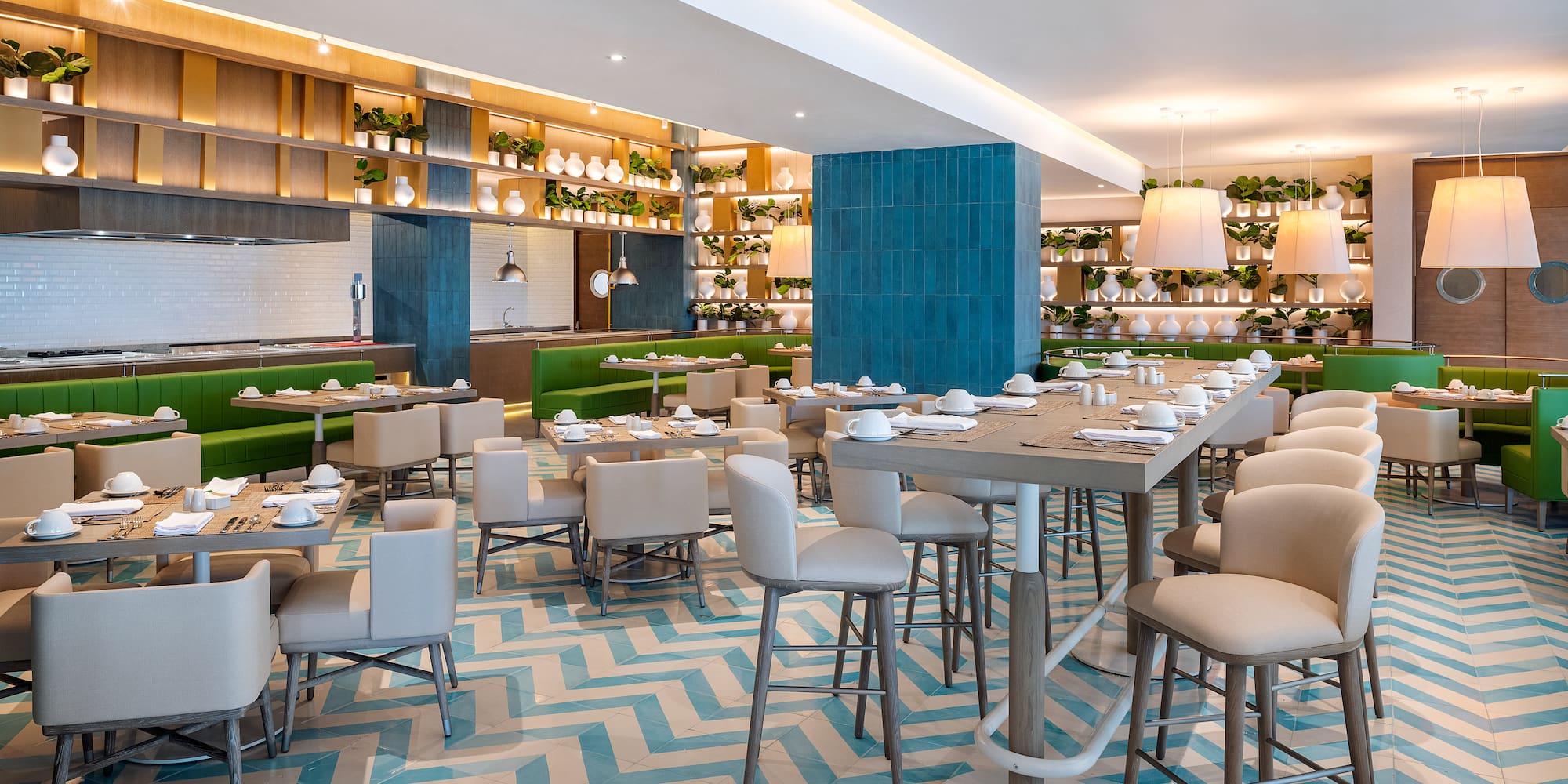 a restaurant with tables and chairs