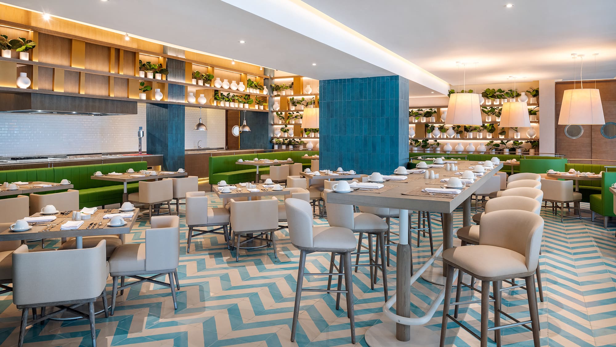 a restaurant with tables and chairs