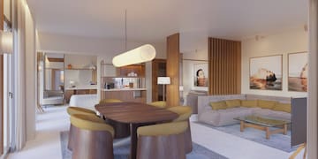 a room with a table and chairs