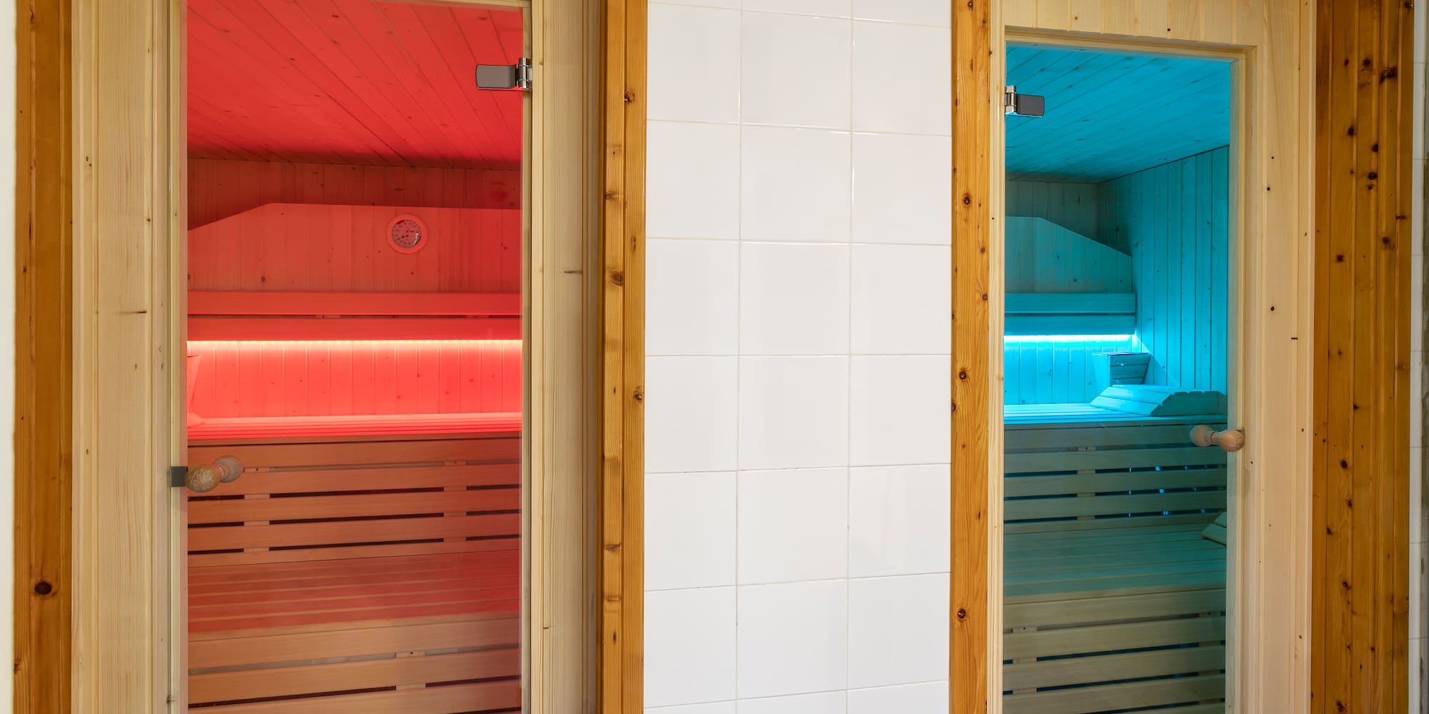 a two doors of a sauna