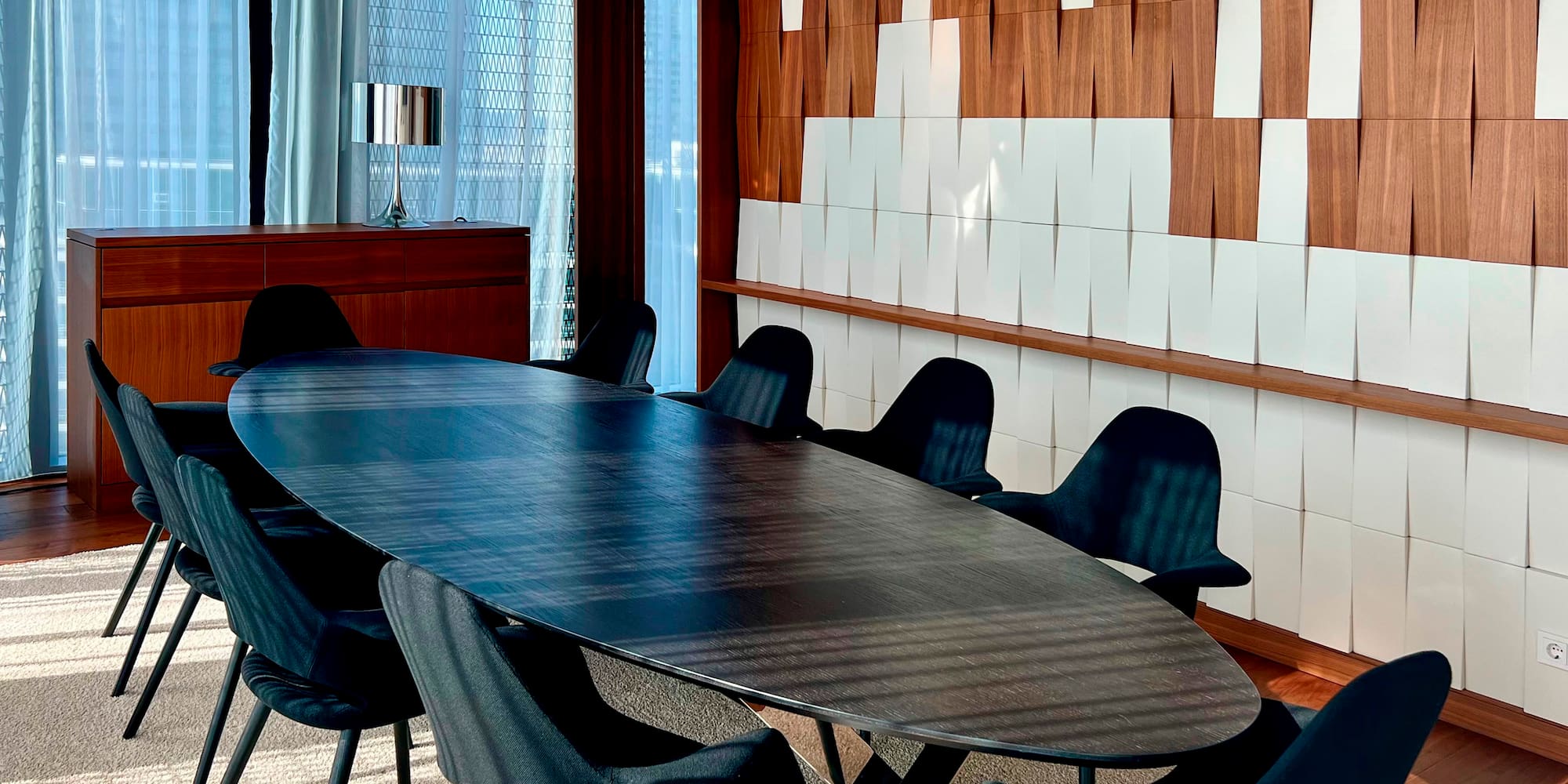 a room with a table and chairs