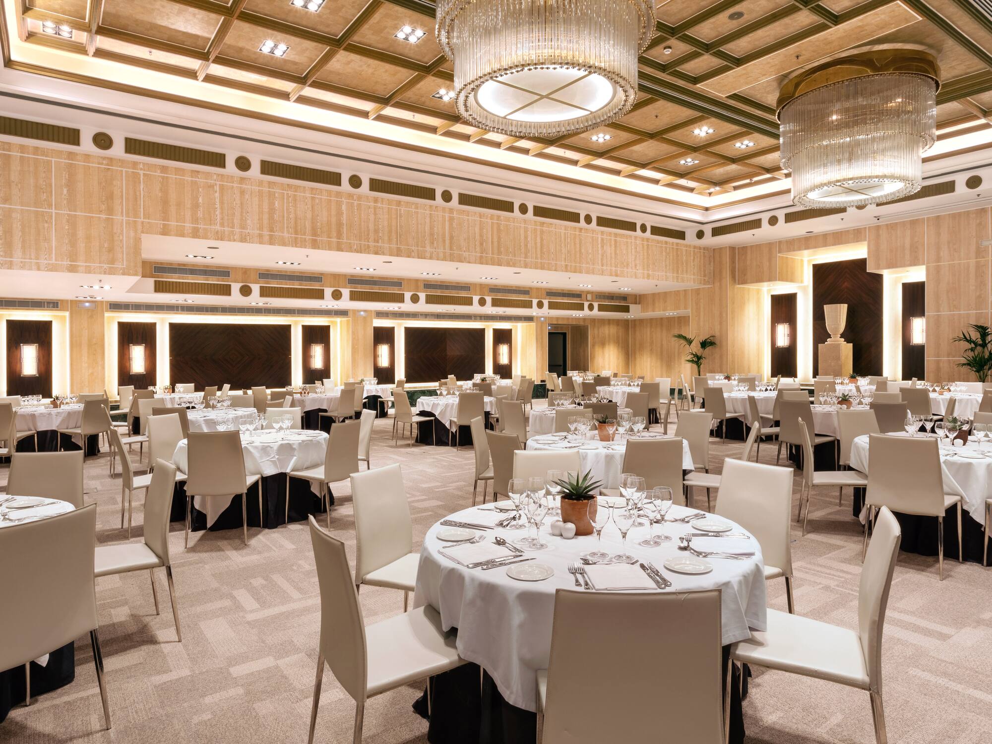 a large room with tables and chairs