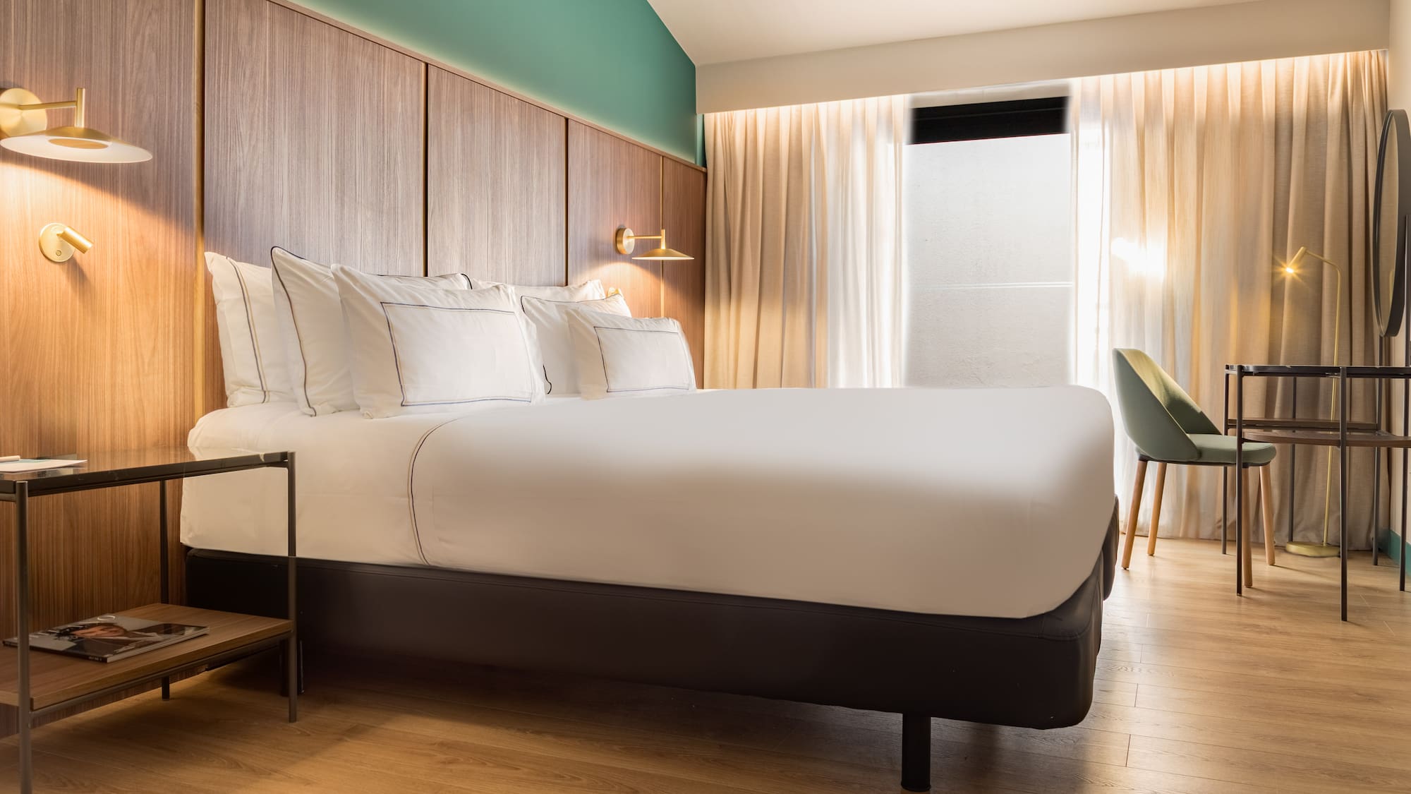 a bed in a hotel room