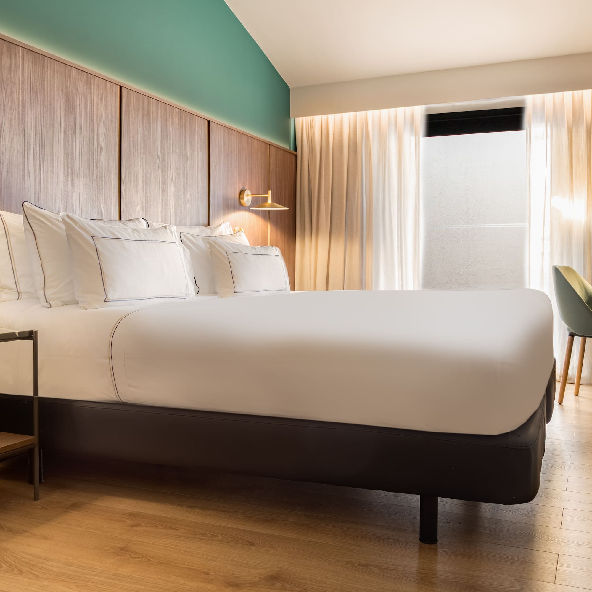 a bed in a hotel room