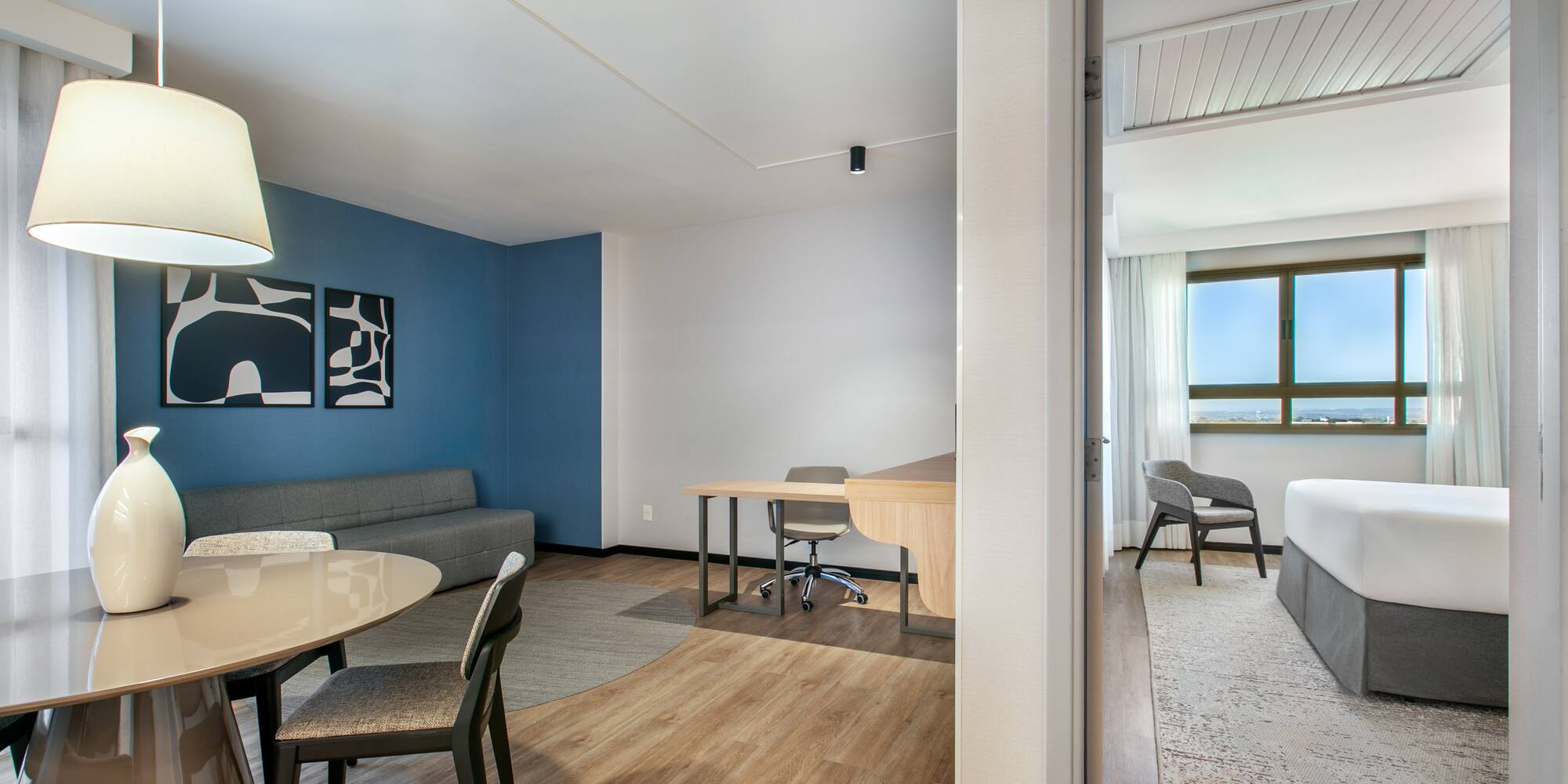 a room with a table and chairs