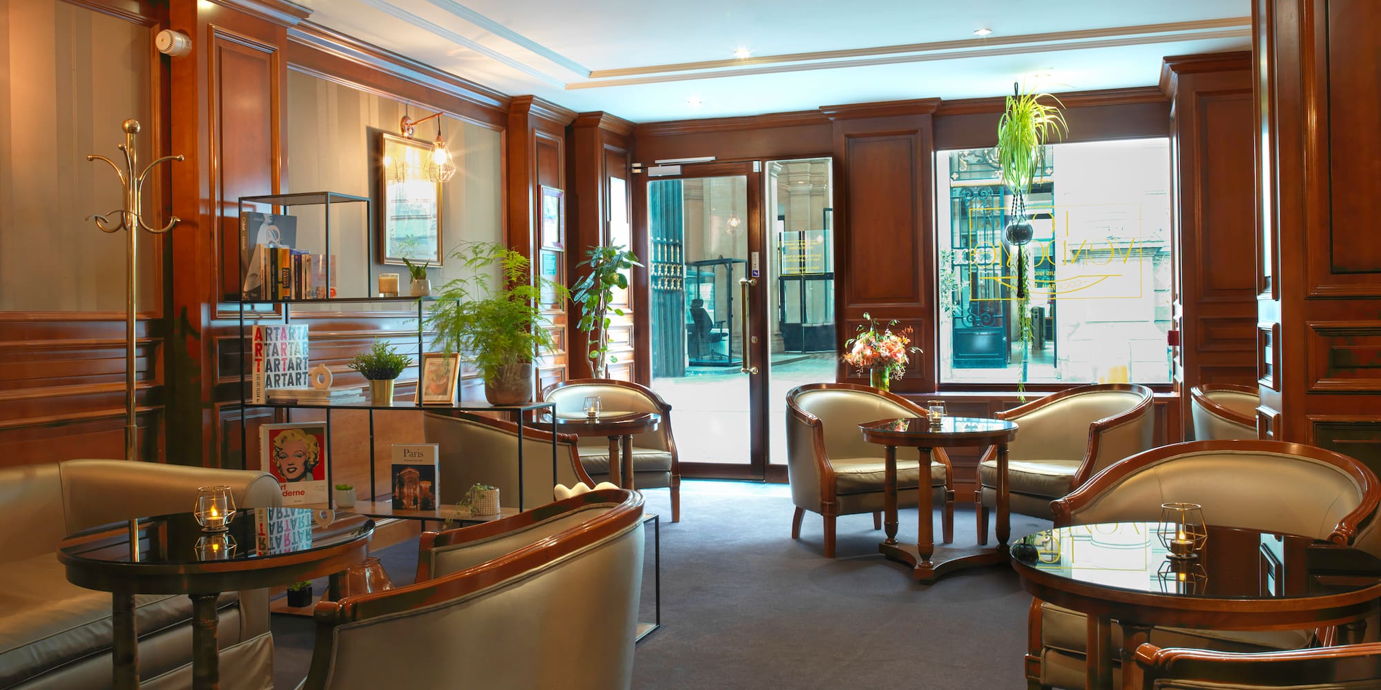 a room with tables and chairs