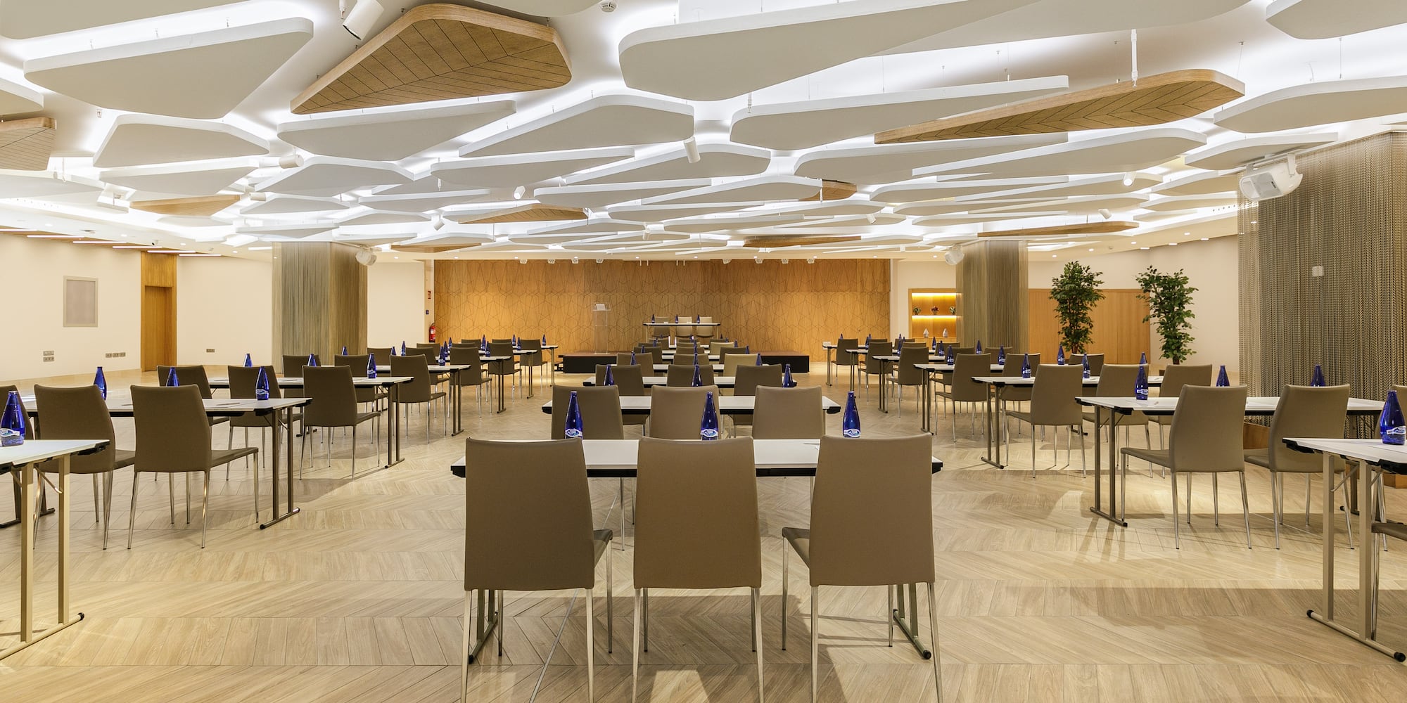 a room with tables and chairs