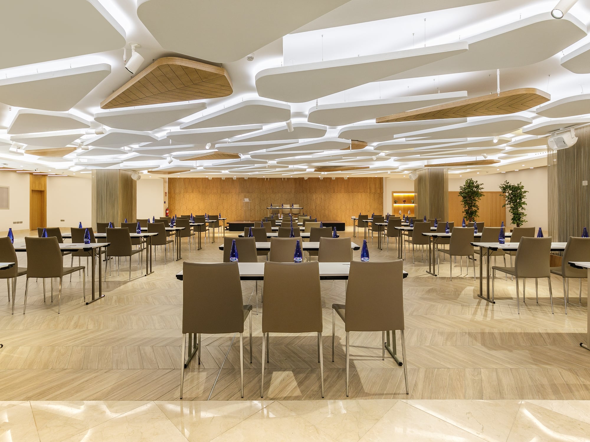 a room with tables and chairs