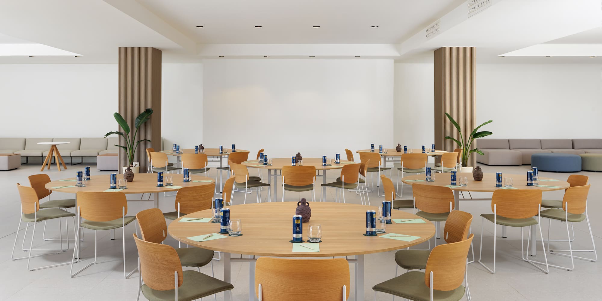 a room with tables and chairs