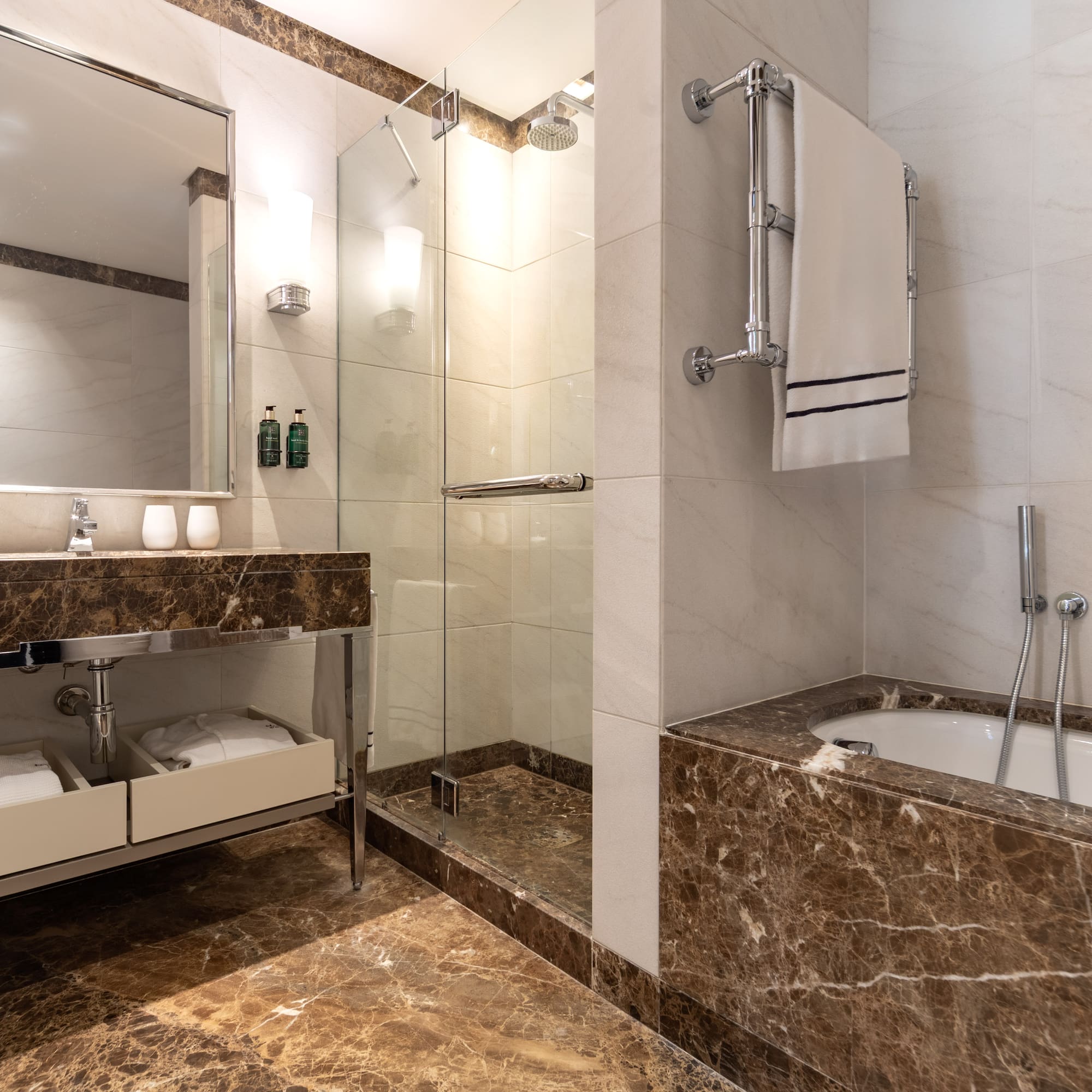 a bathroom with a sink and a shower