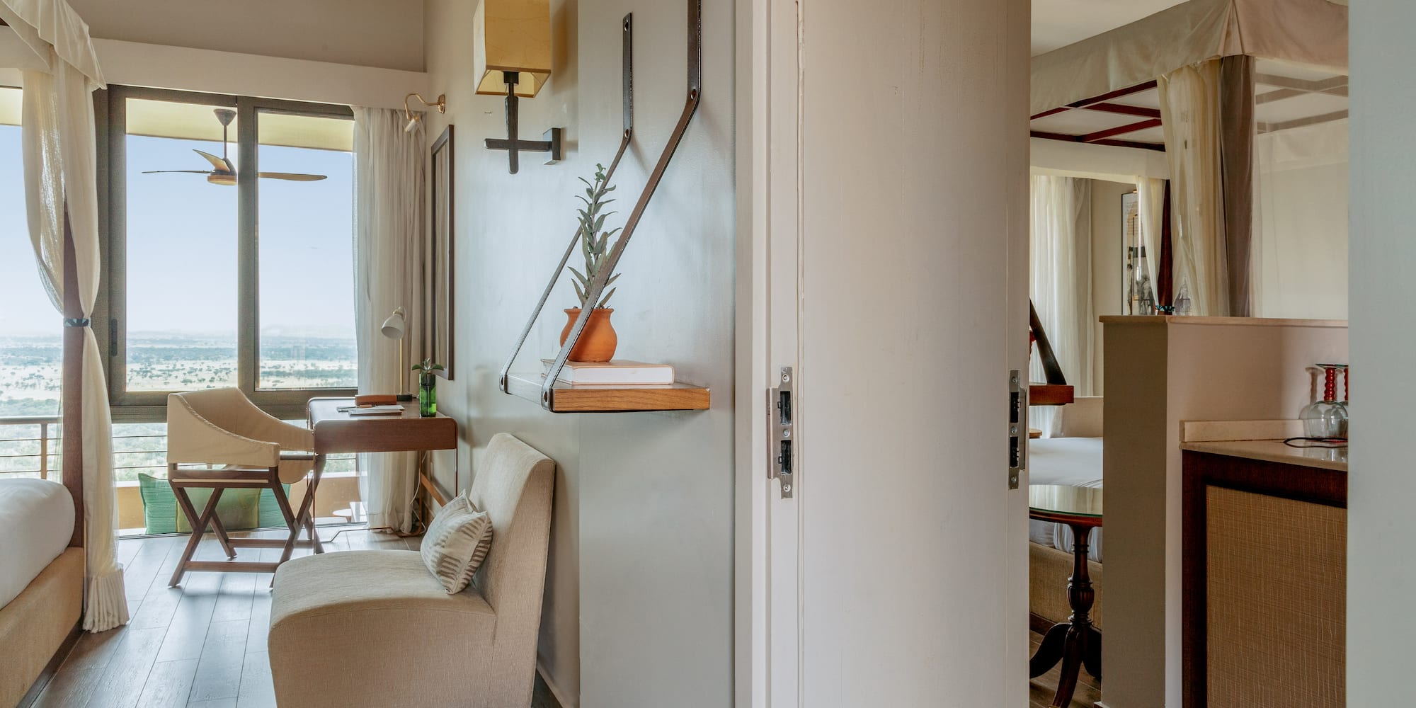 a room with a chair and a table