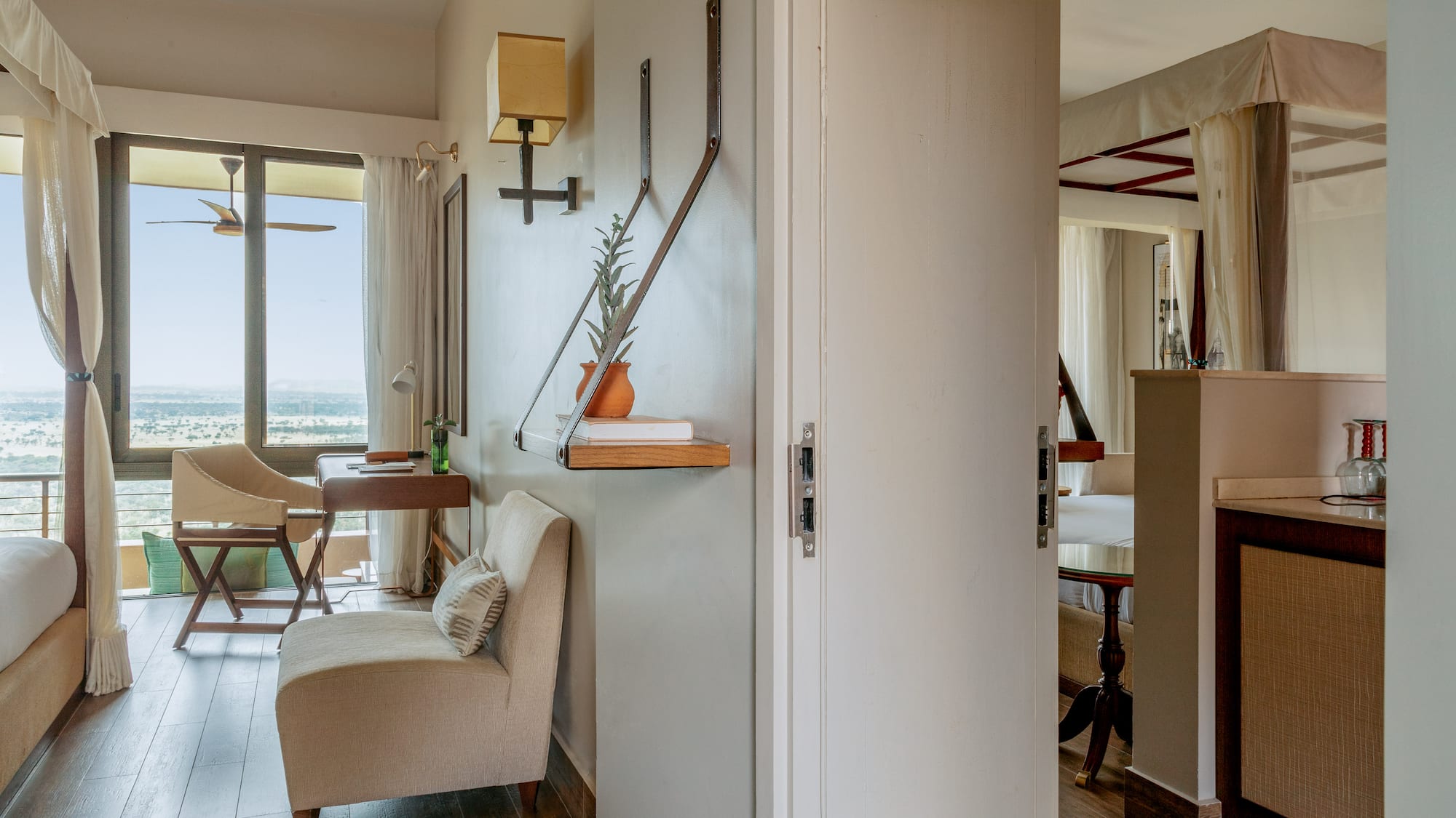 a room with a chair and a table