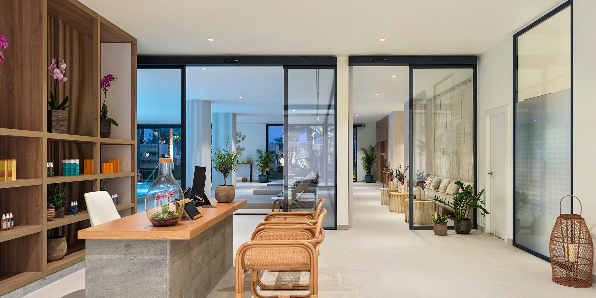 a room with a table and chairs