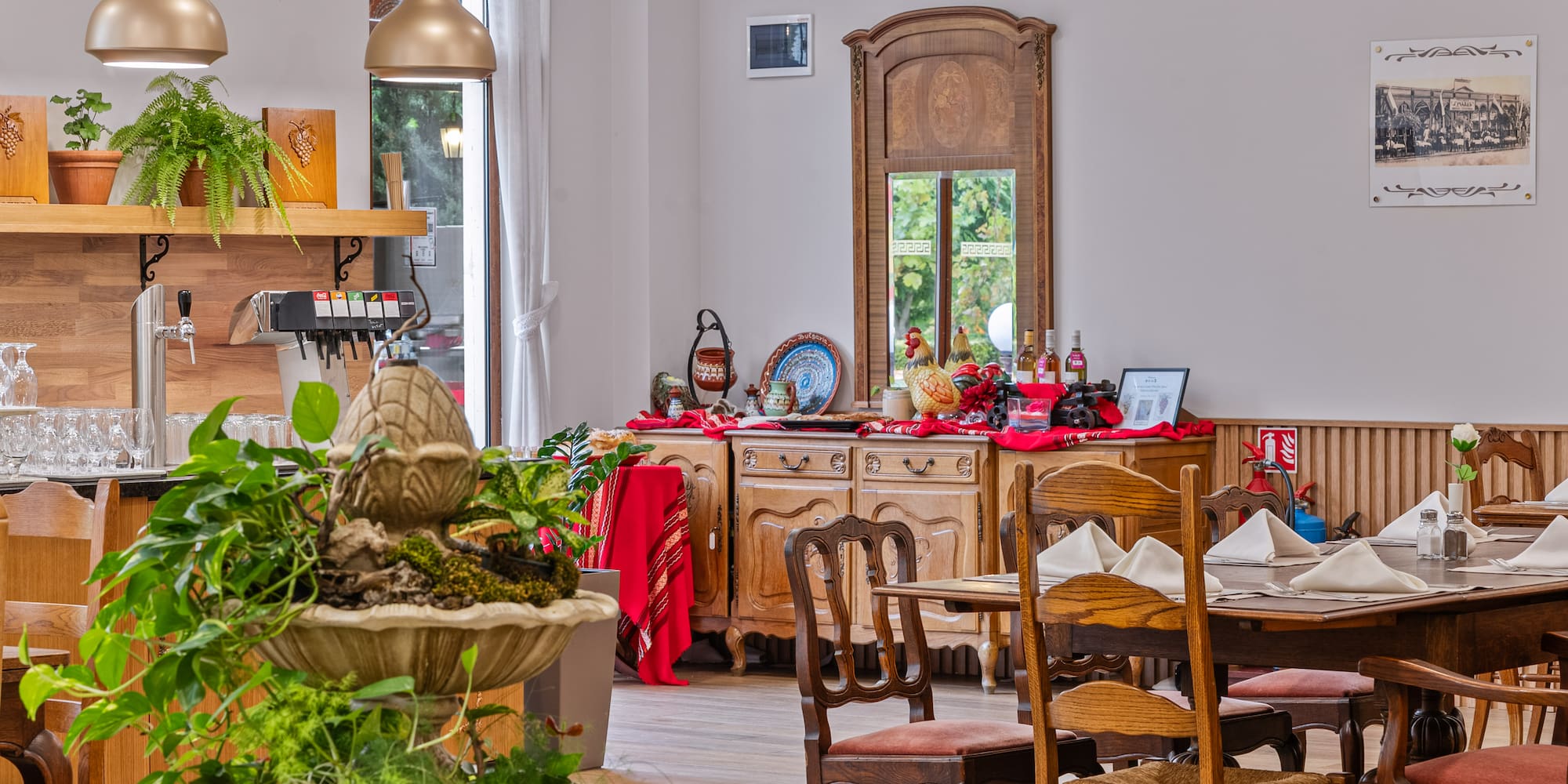 a room with a table and chairs