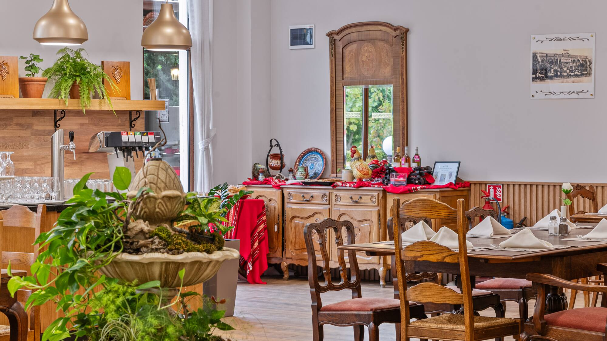 a room with a table and chairs