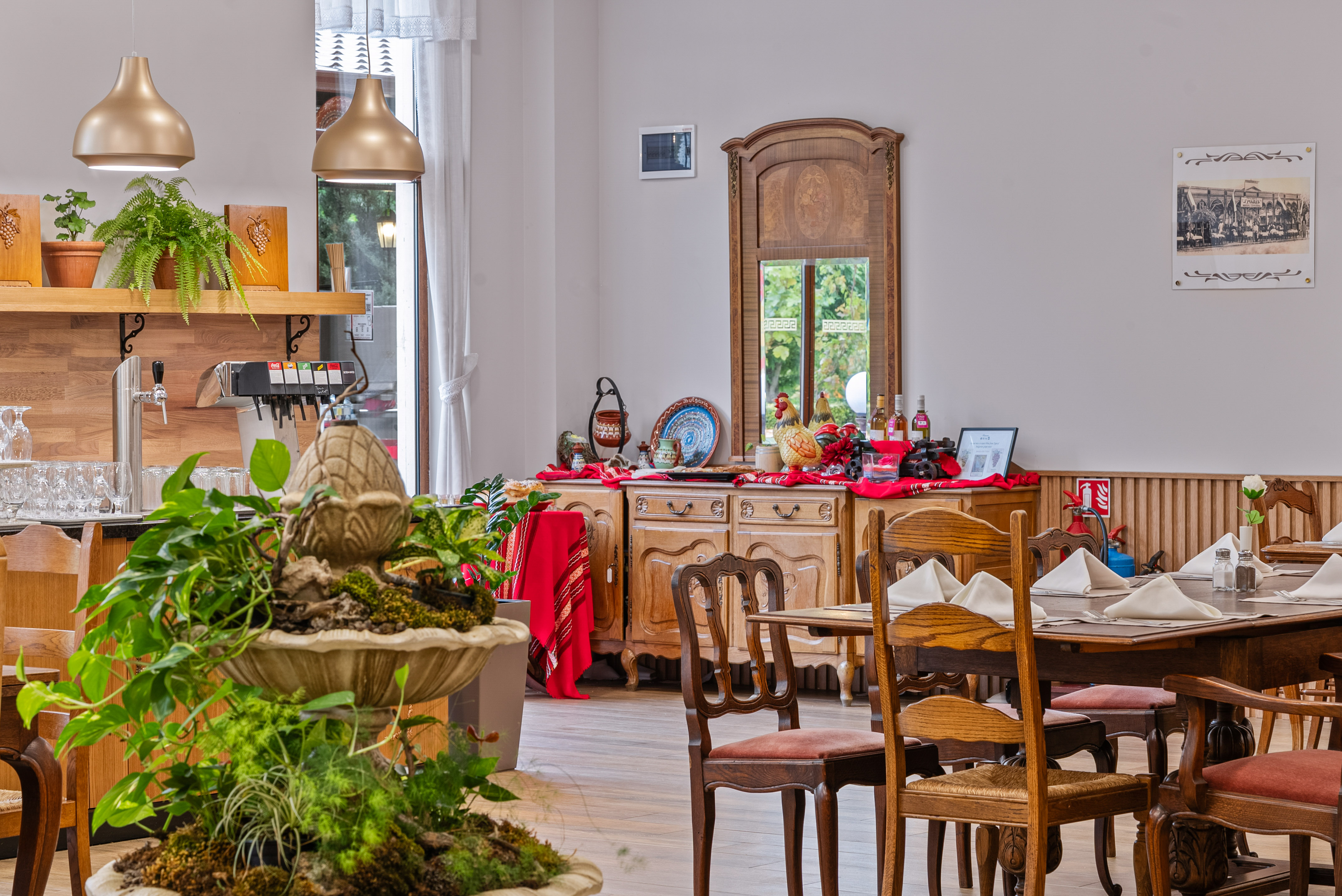 a room with a table and chairs
