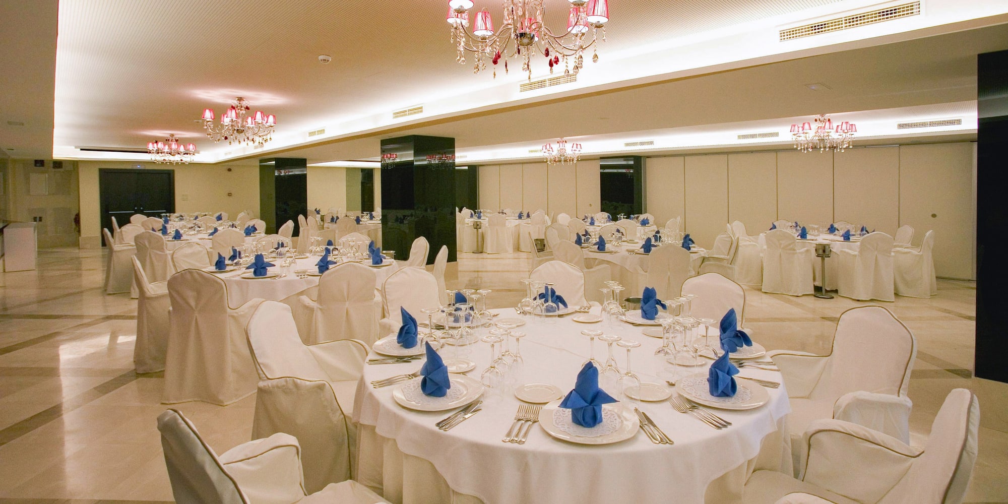 a room with tables and chairs