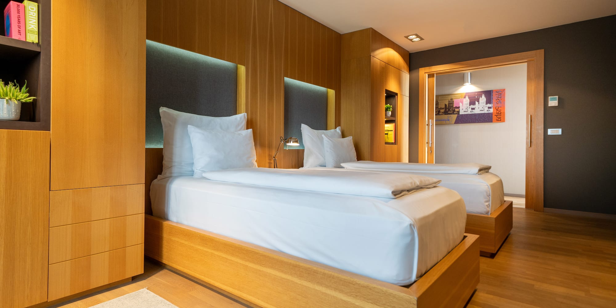 a room with two beds