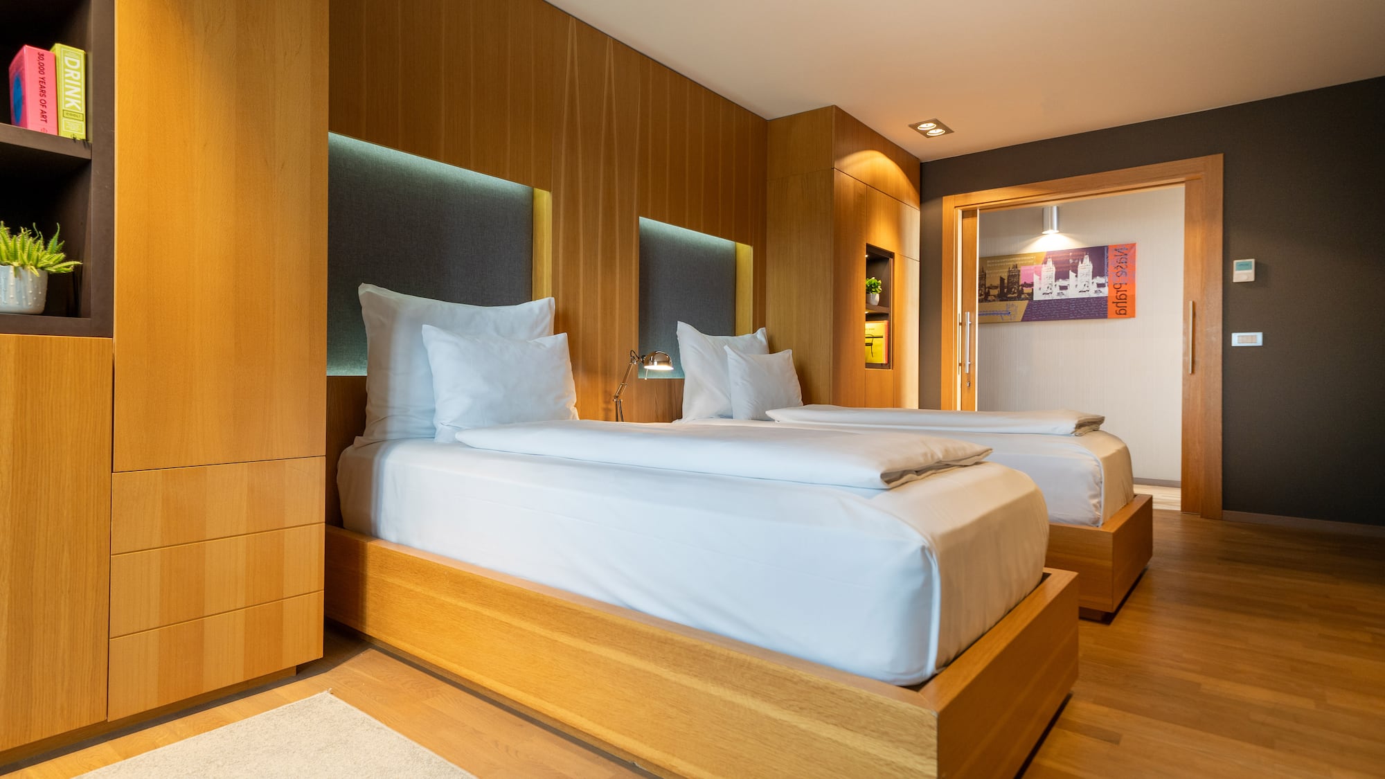 a room with two beds