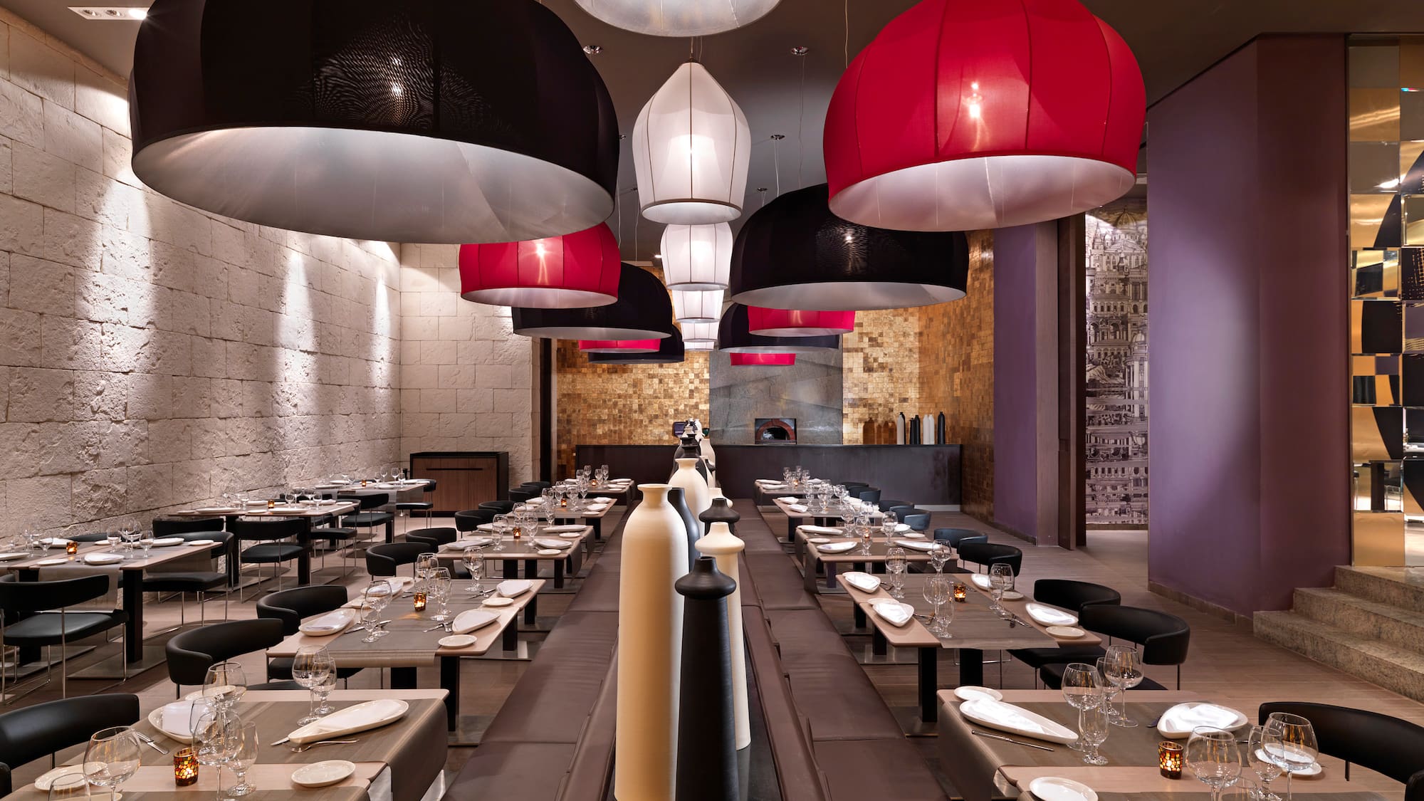 a restaurant with tables and chairs