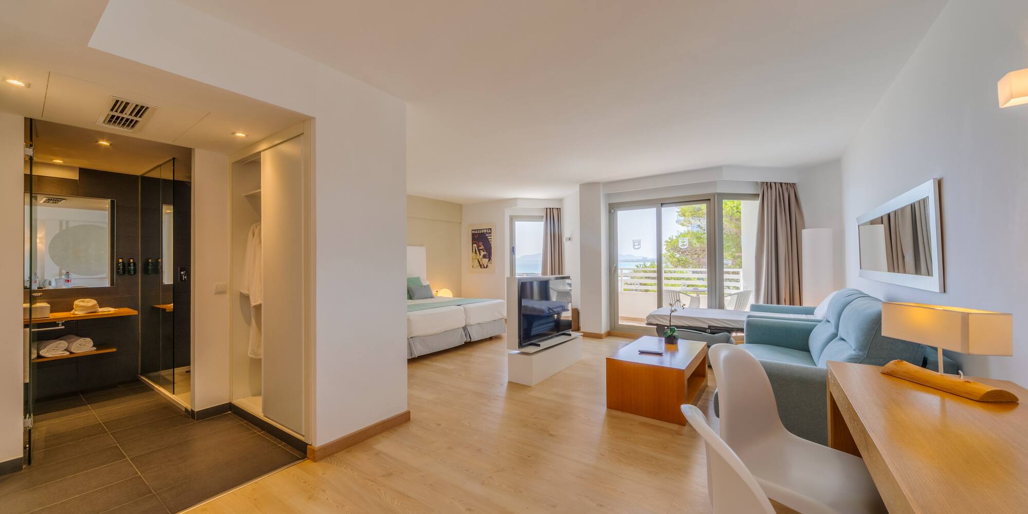 a room with a television and a couch