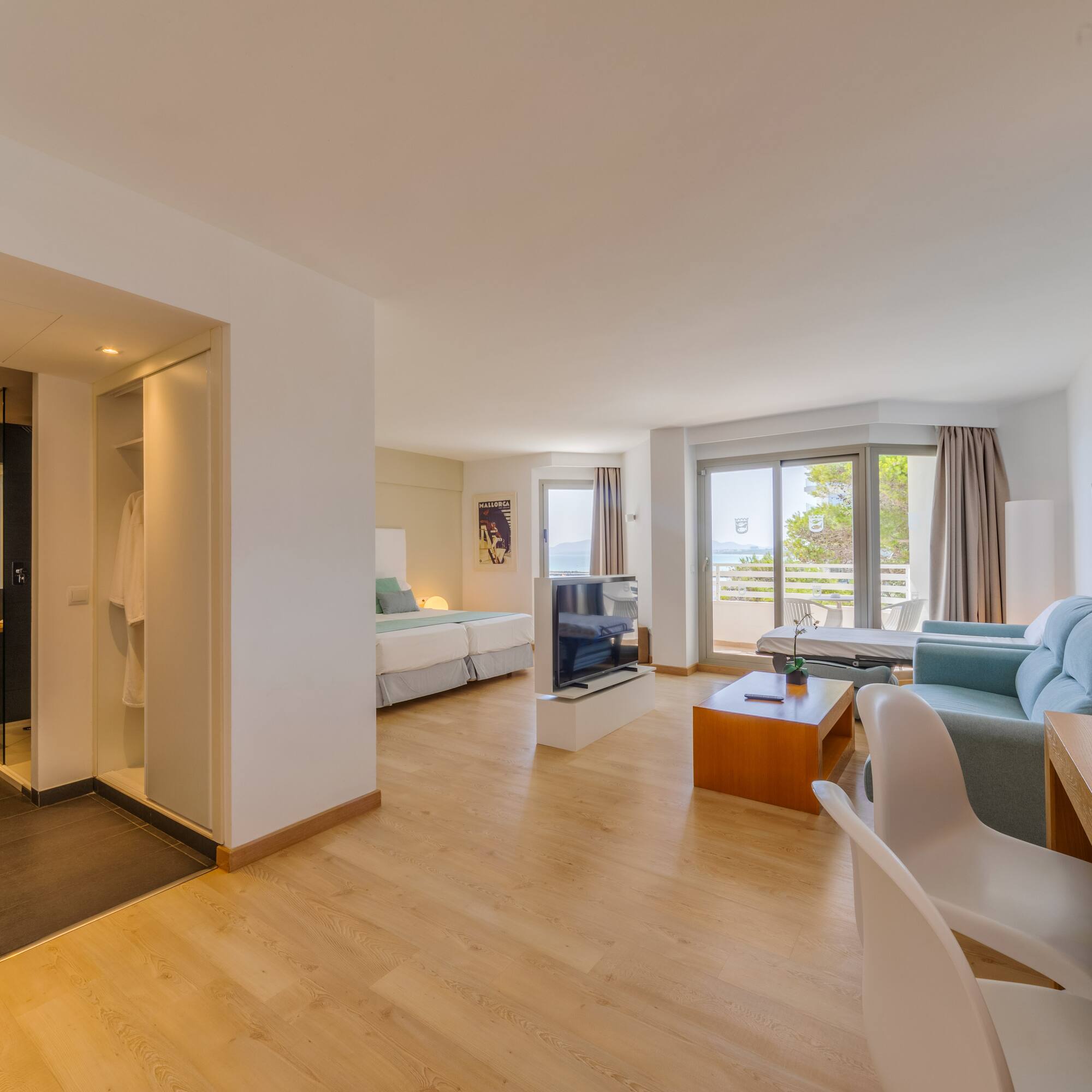 a room with a television and a couch