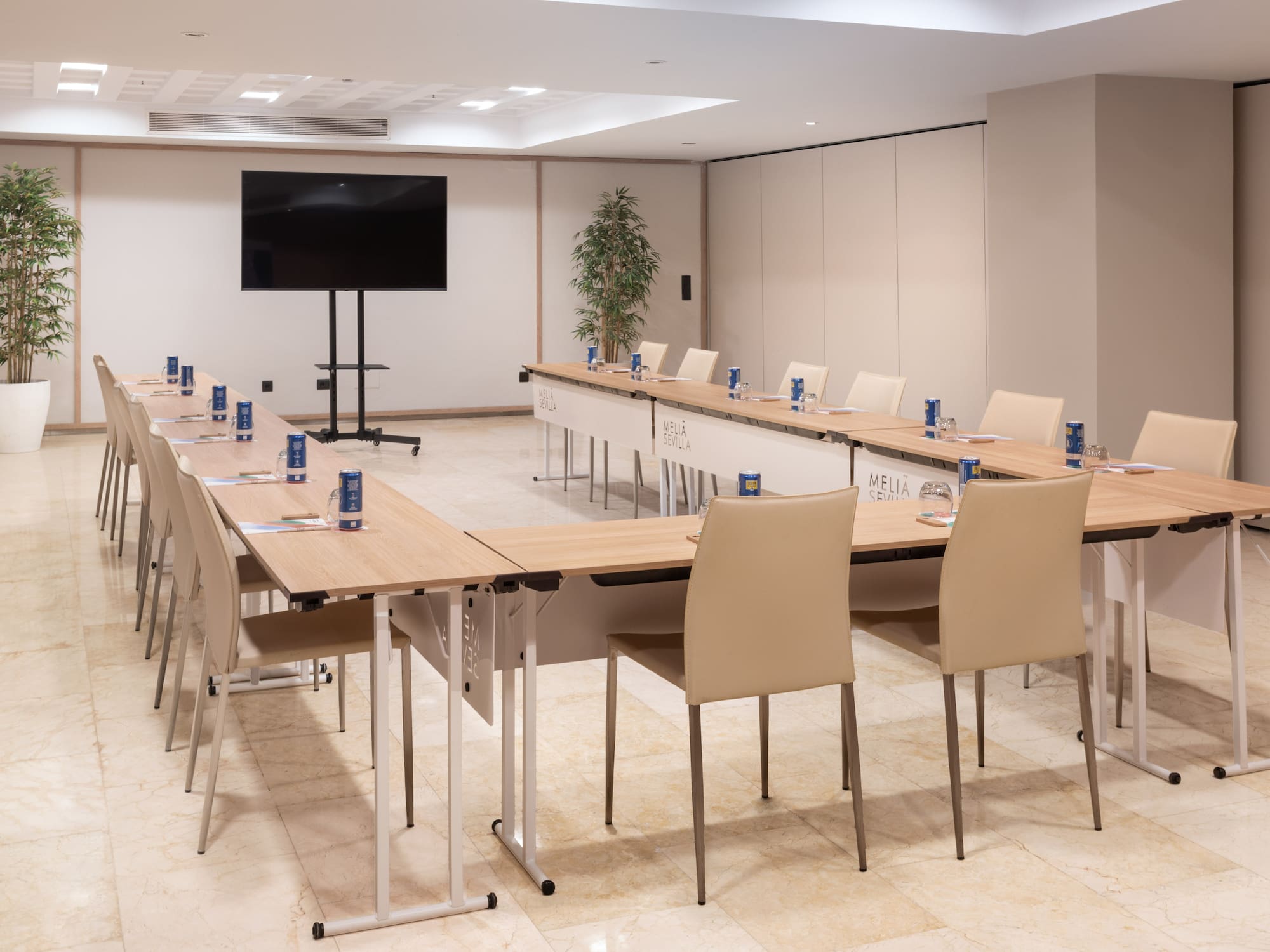 a room with tables and chairs