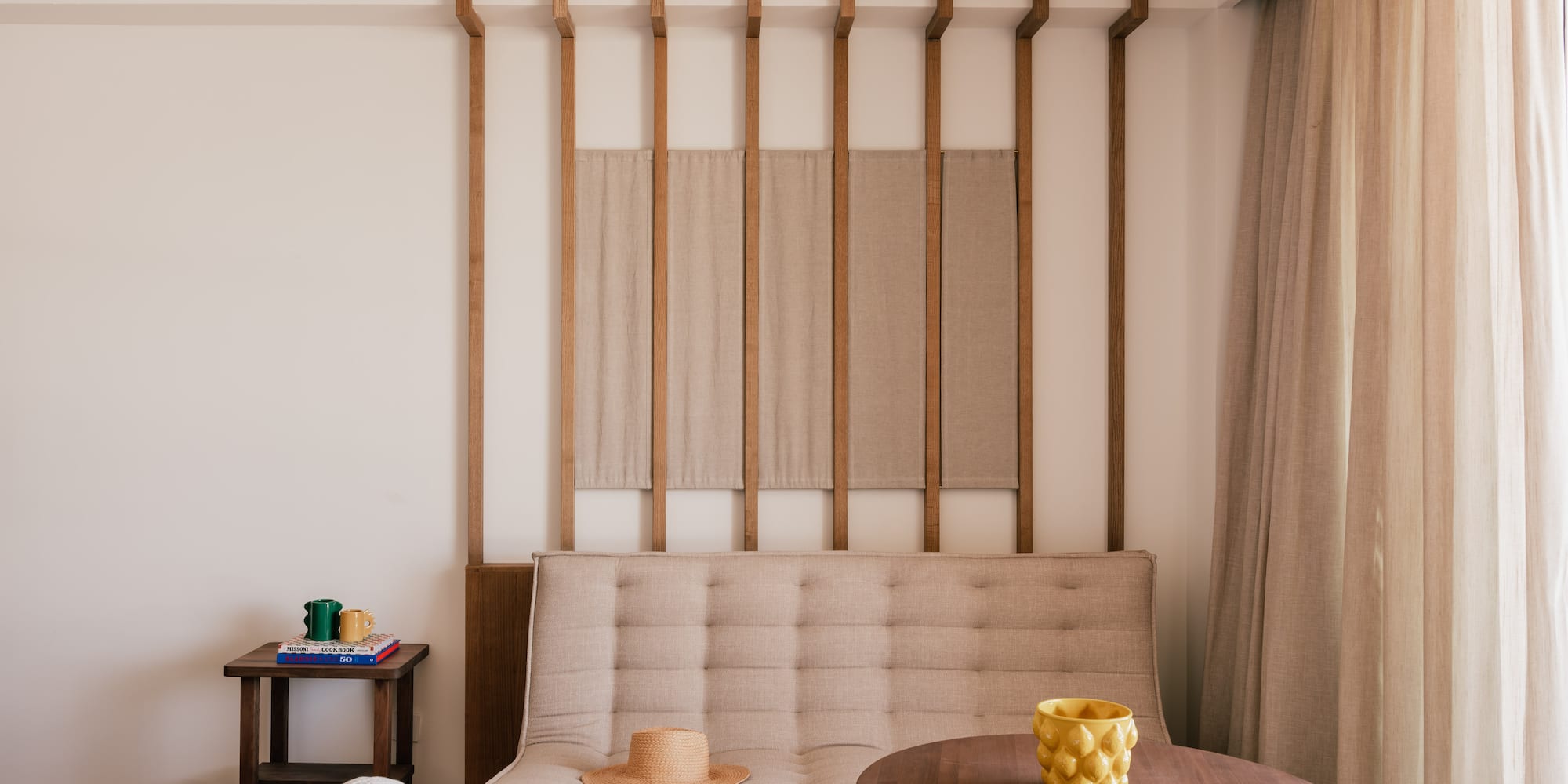 a room with a couch and a table