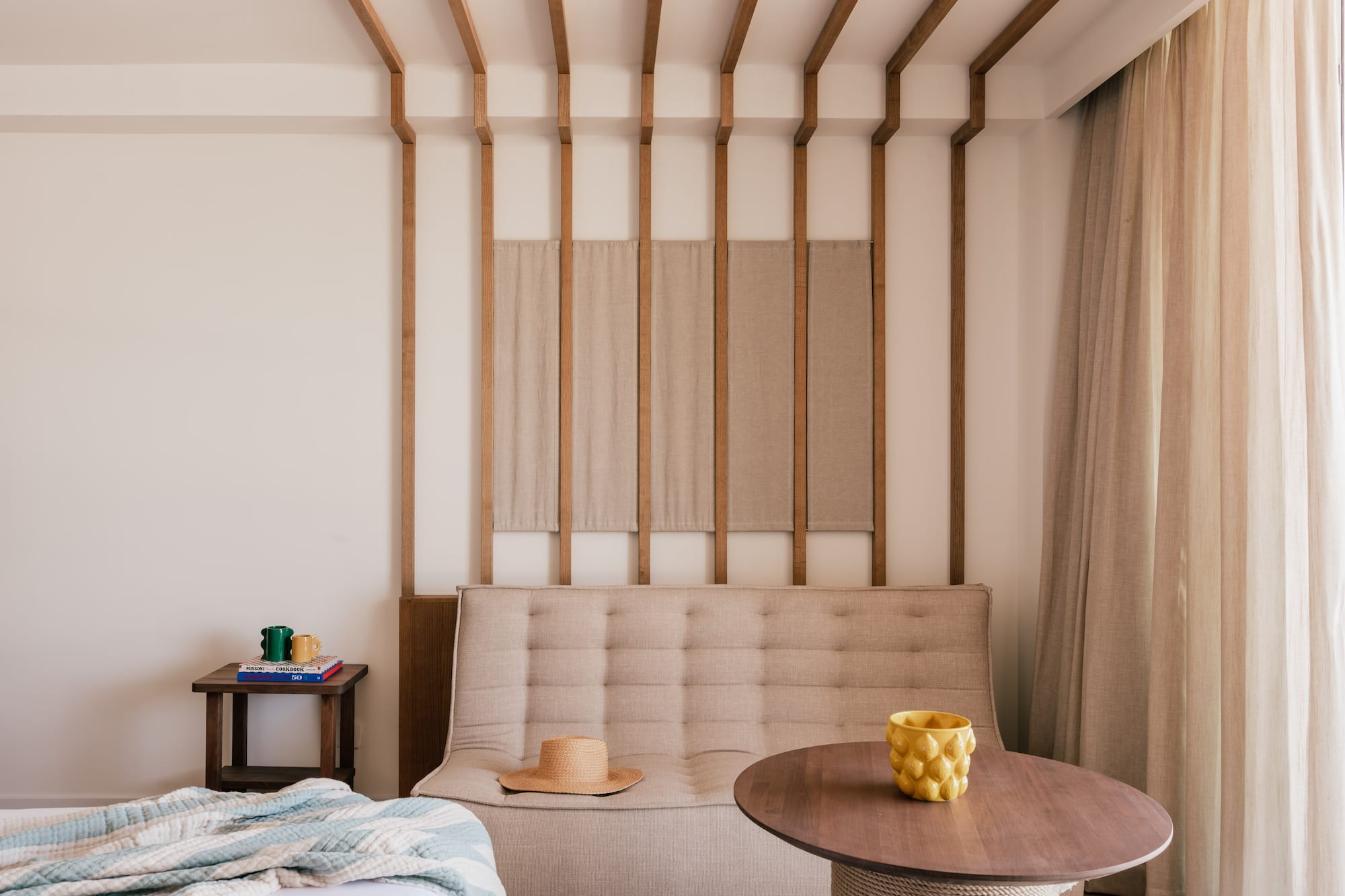 a room with a couch and a table