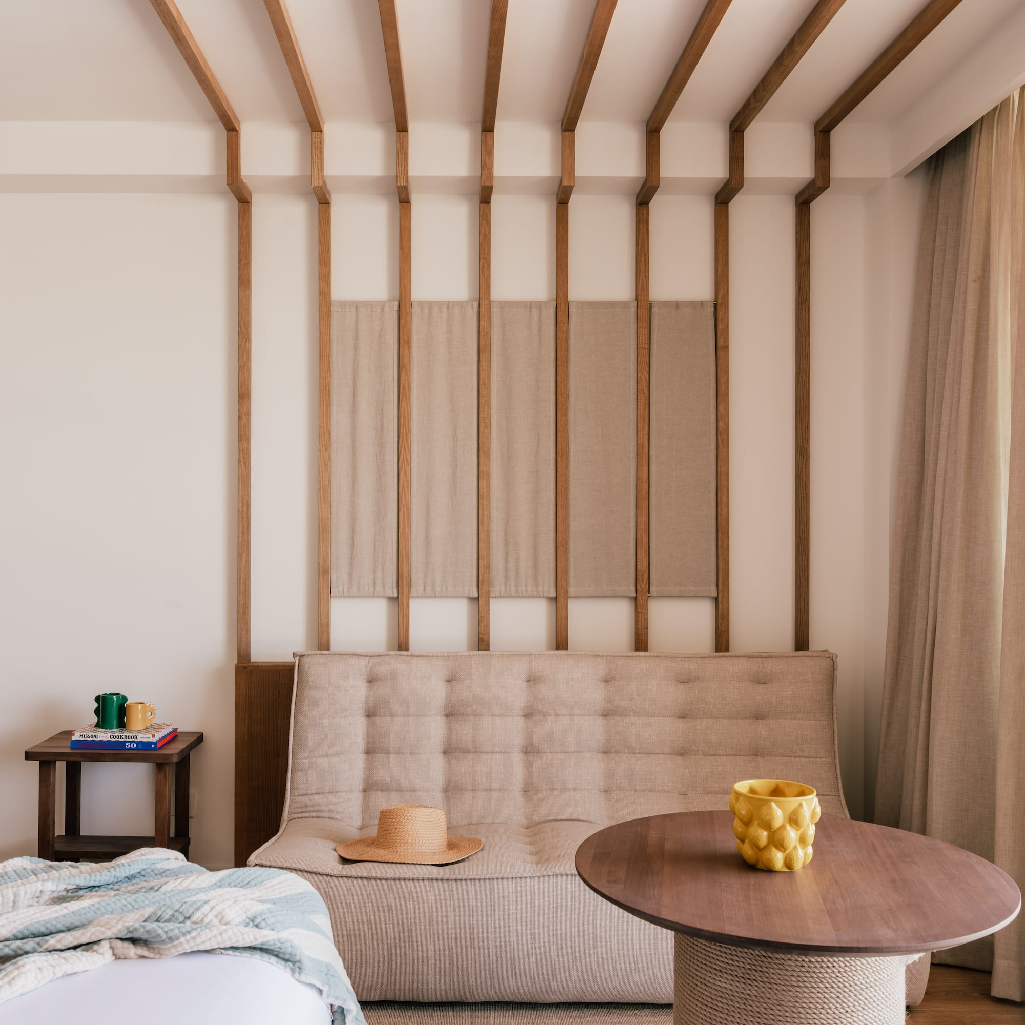 a room with a couch and a table