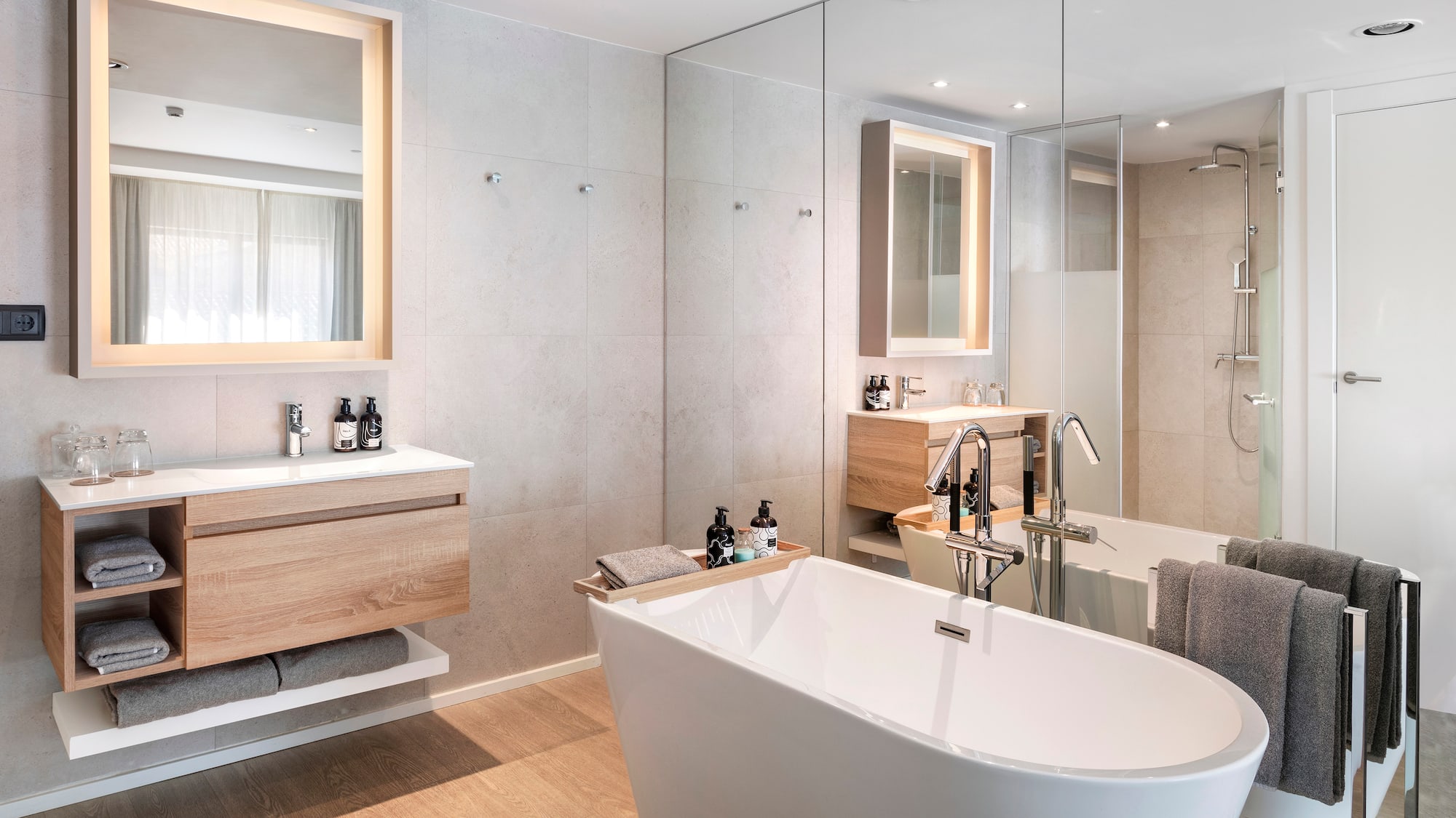 a bathroom with a tub and sink