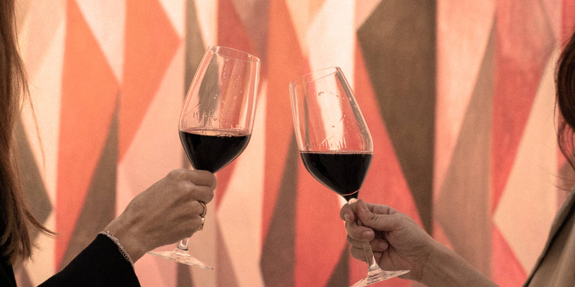 two women holding wine glasses