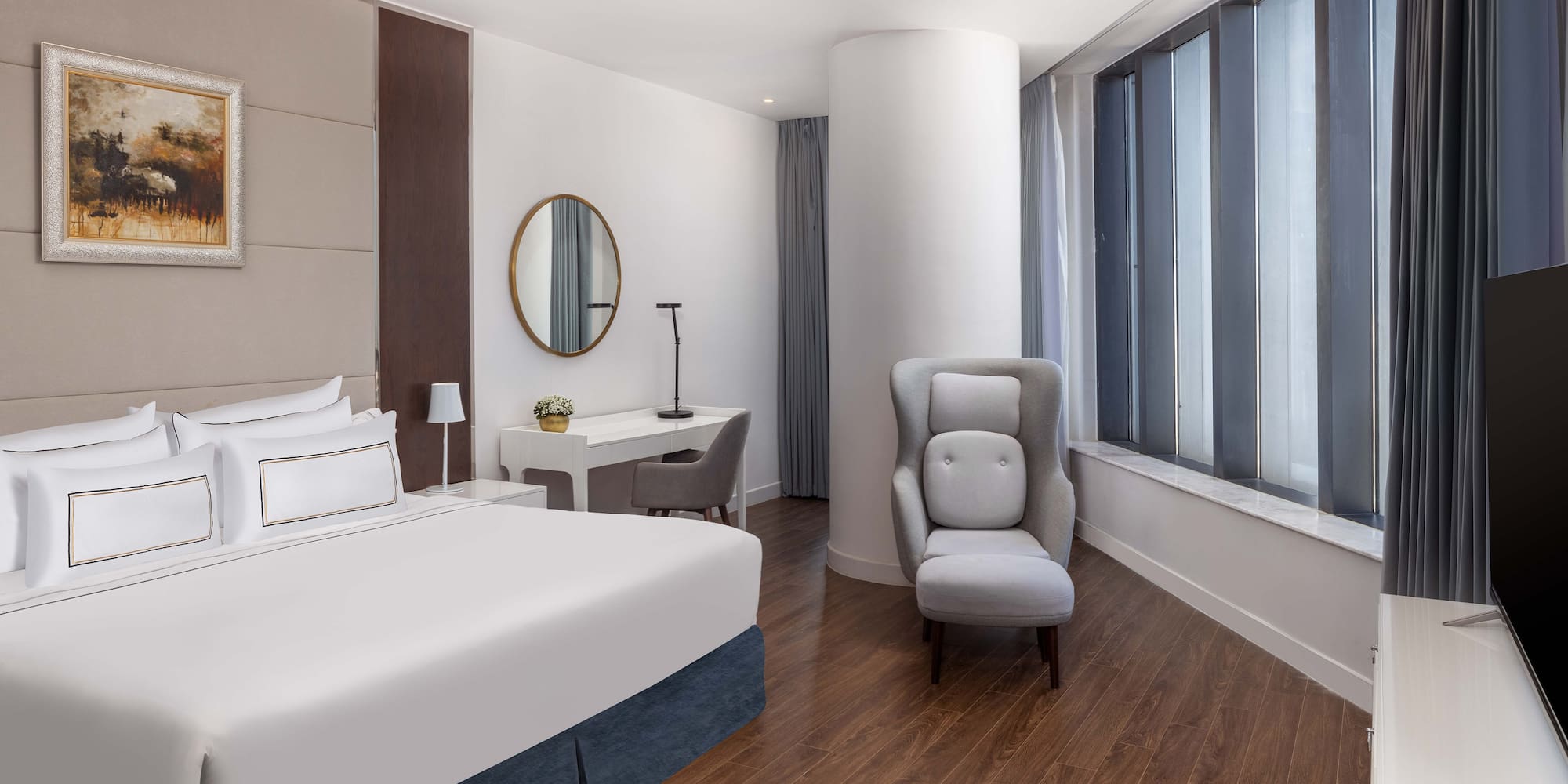 a room with a bed and a chair