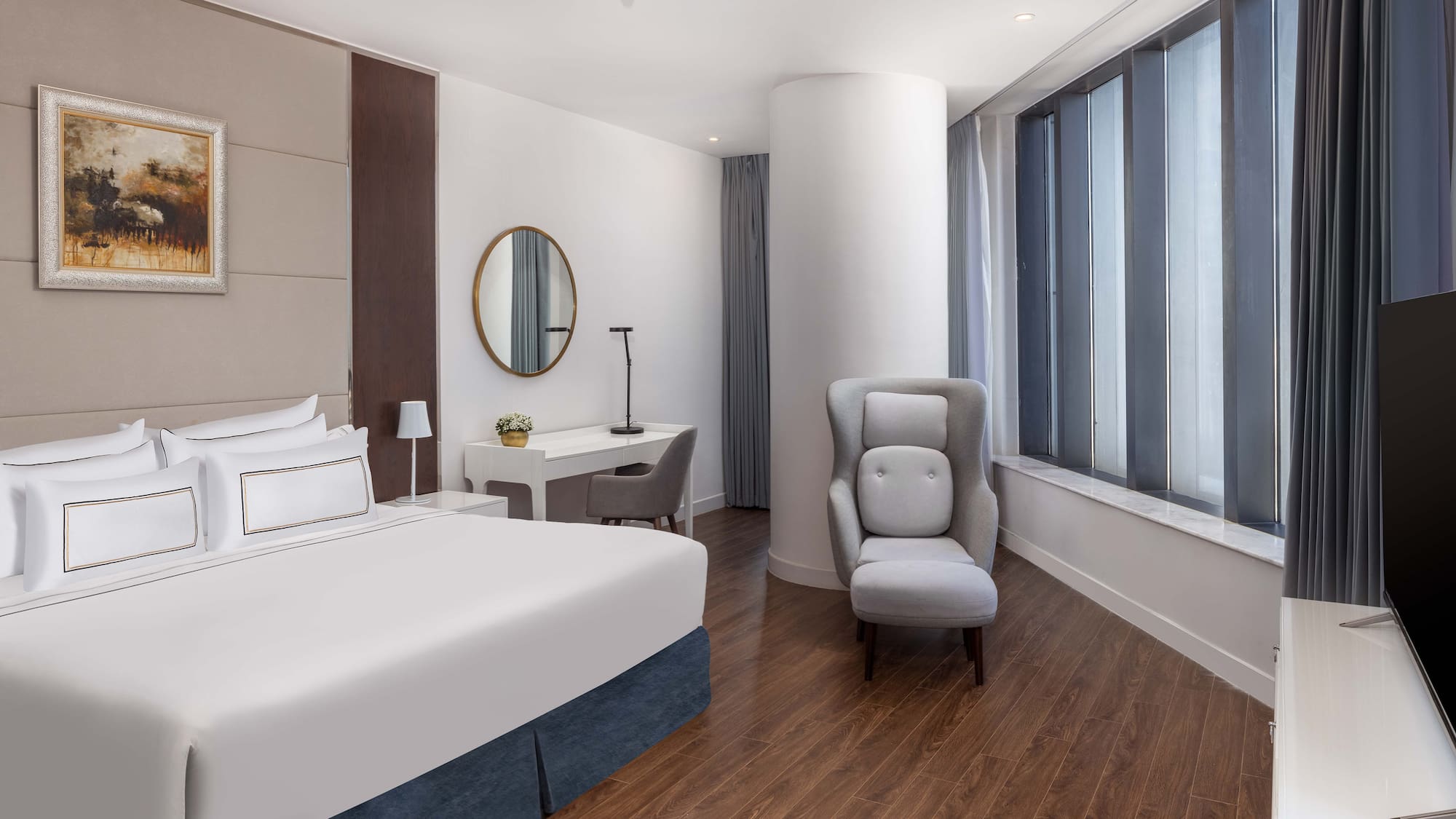 a room with a bed and a chair