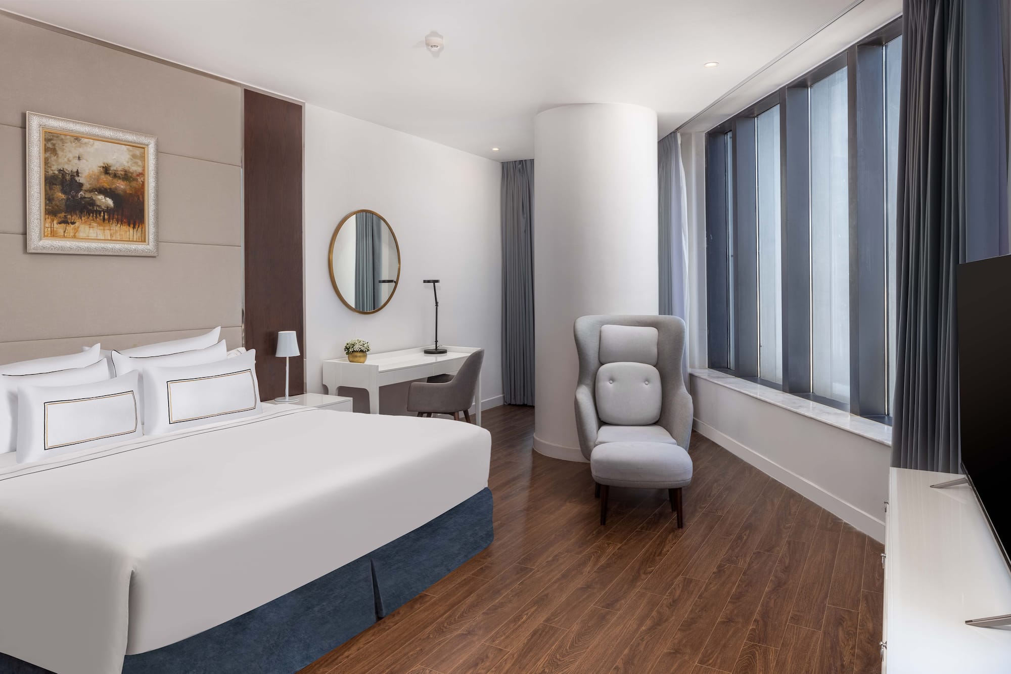 a room with a bed and a chair