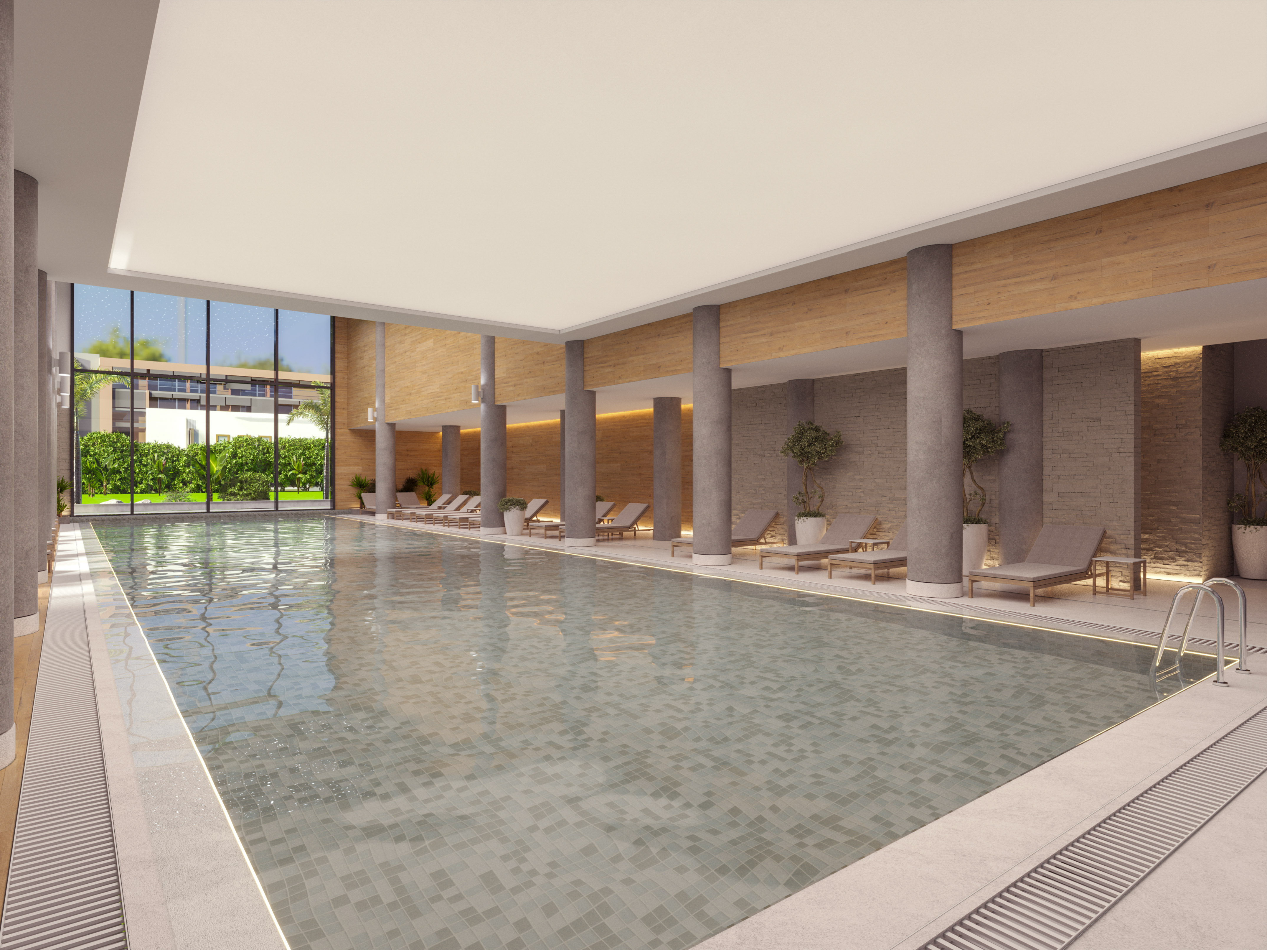 a pool inside a building