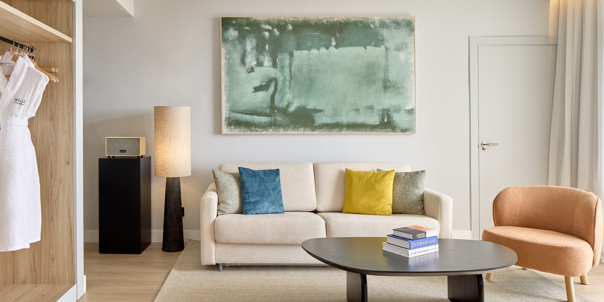 a living room with a couch and a coffee table