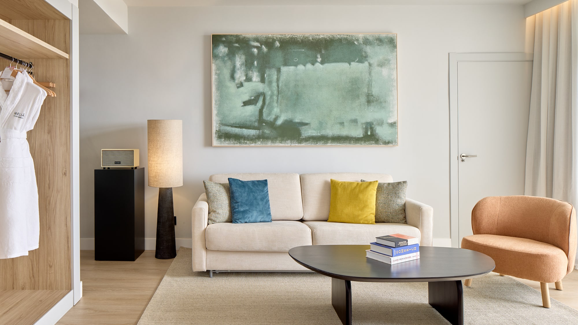 a living room with a couch and a coffee table