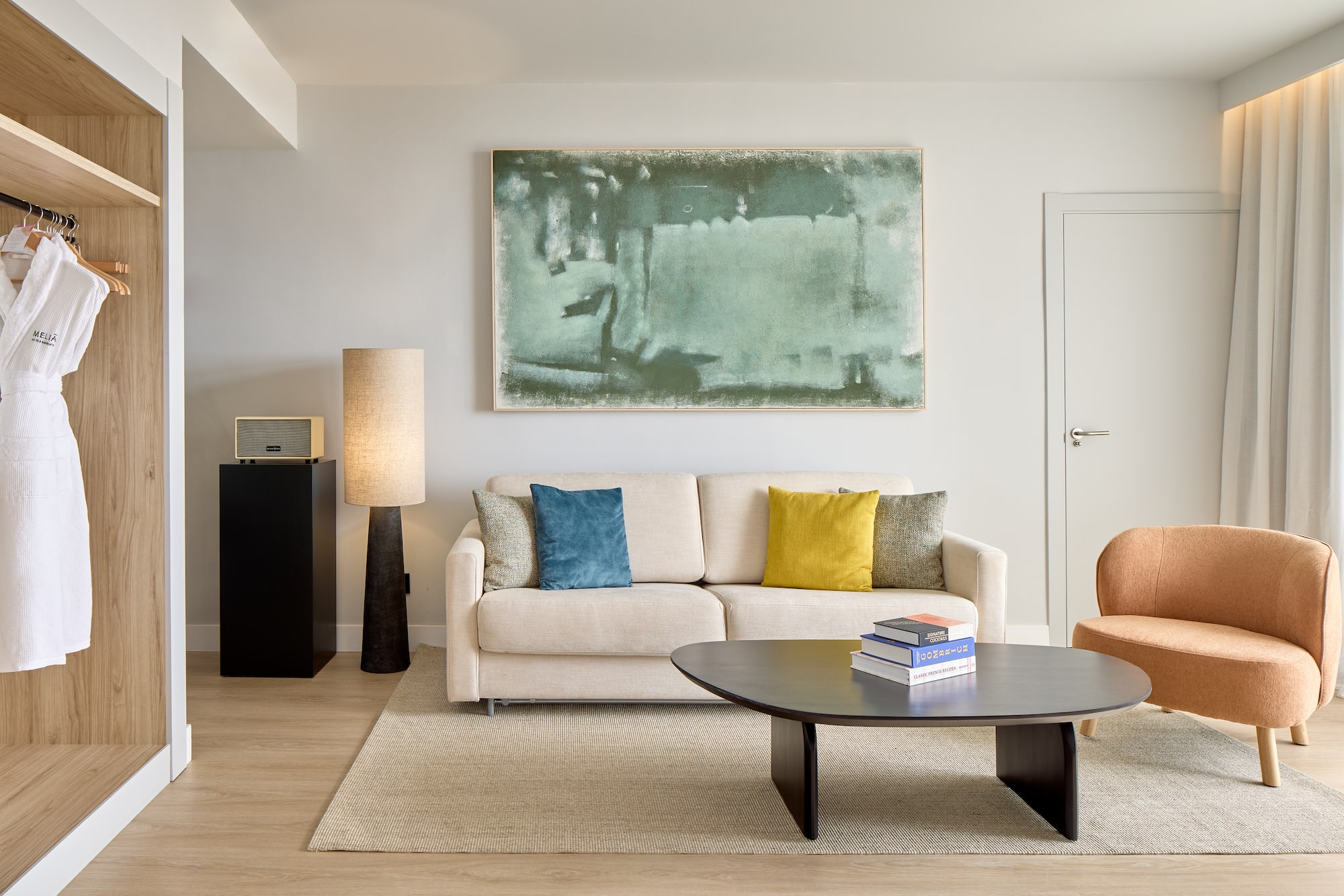 a living room with a couch and a coffee table