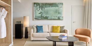 a living room with a couch and a coffee table