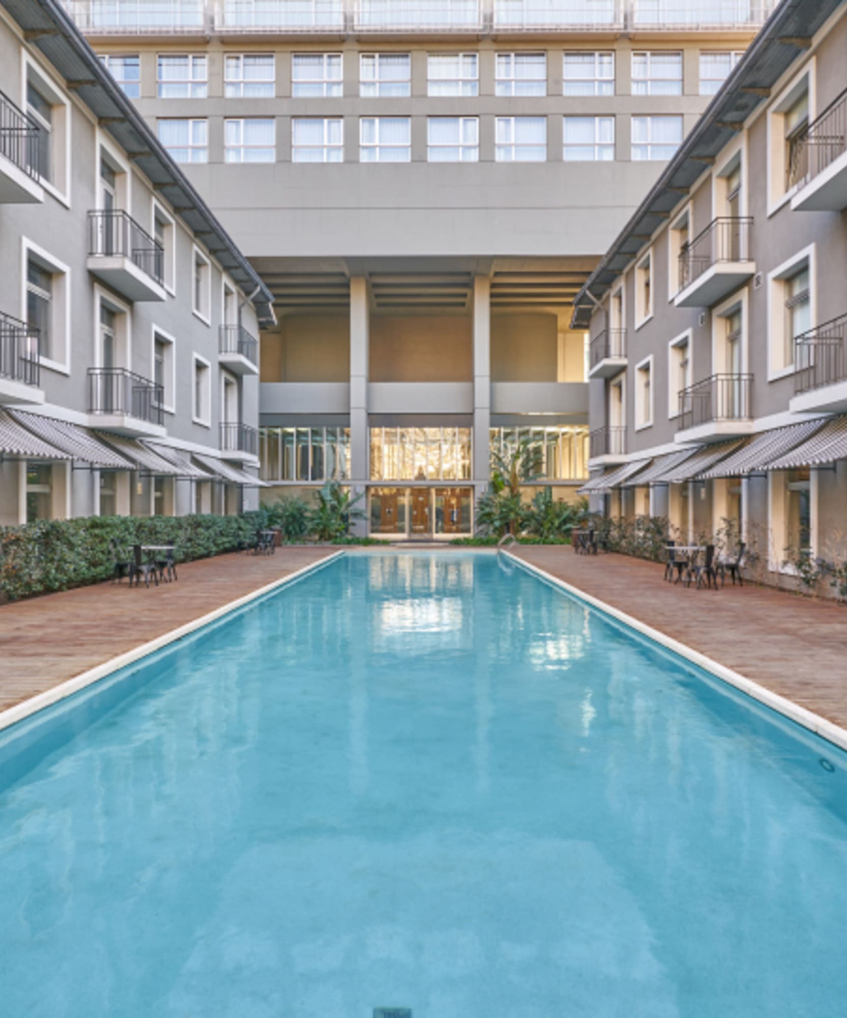 a swimming pool in a building