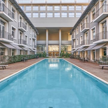 a swimming pool in a building