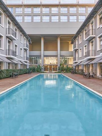 a swimming pool in a building