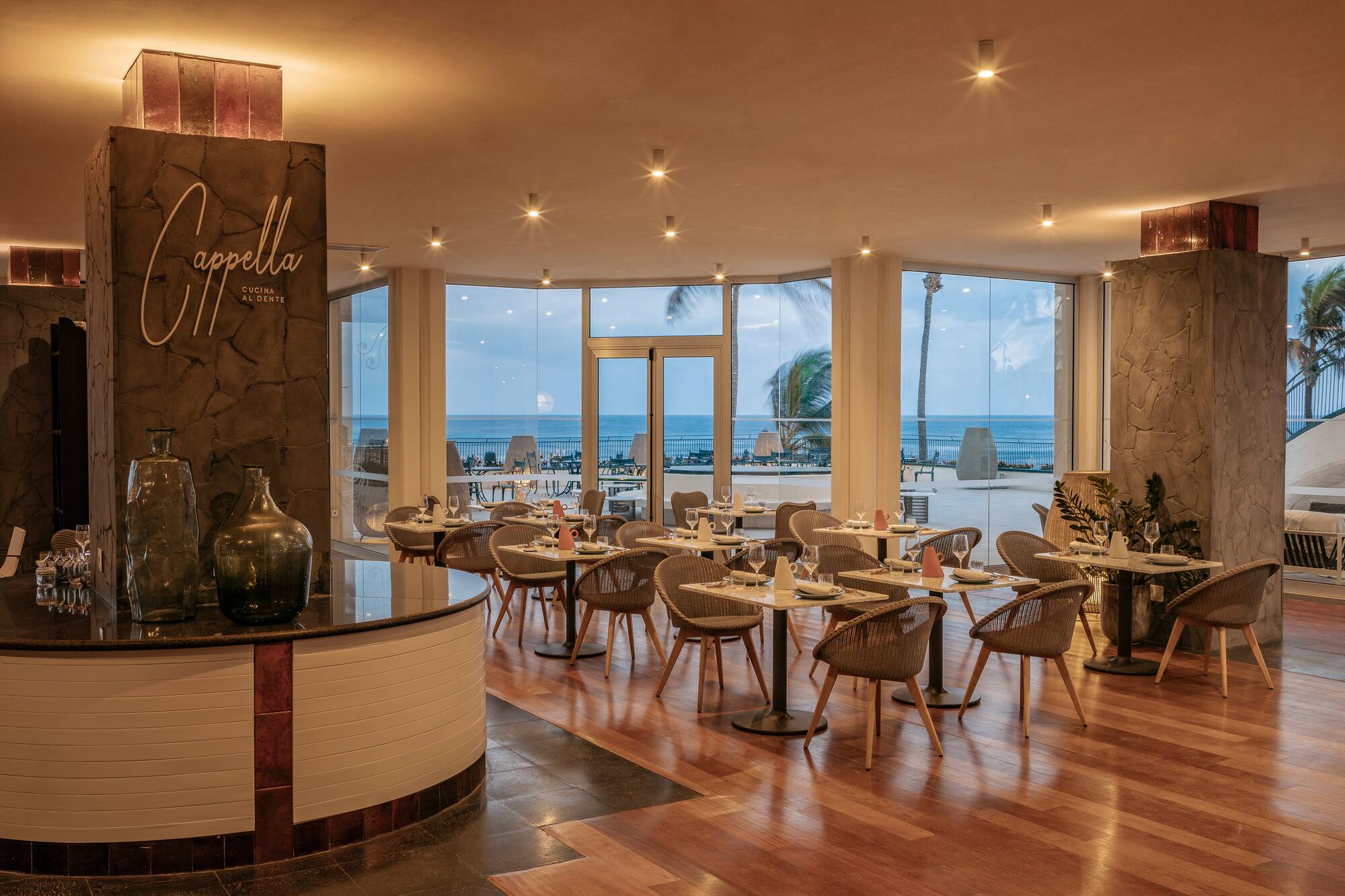 a restaurant with tables and chairs