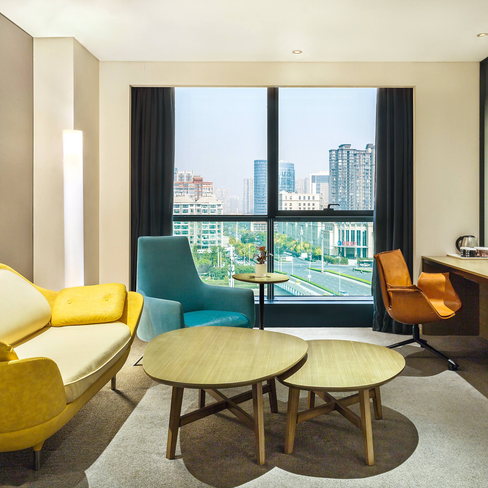 a room with a couch and a table