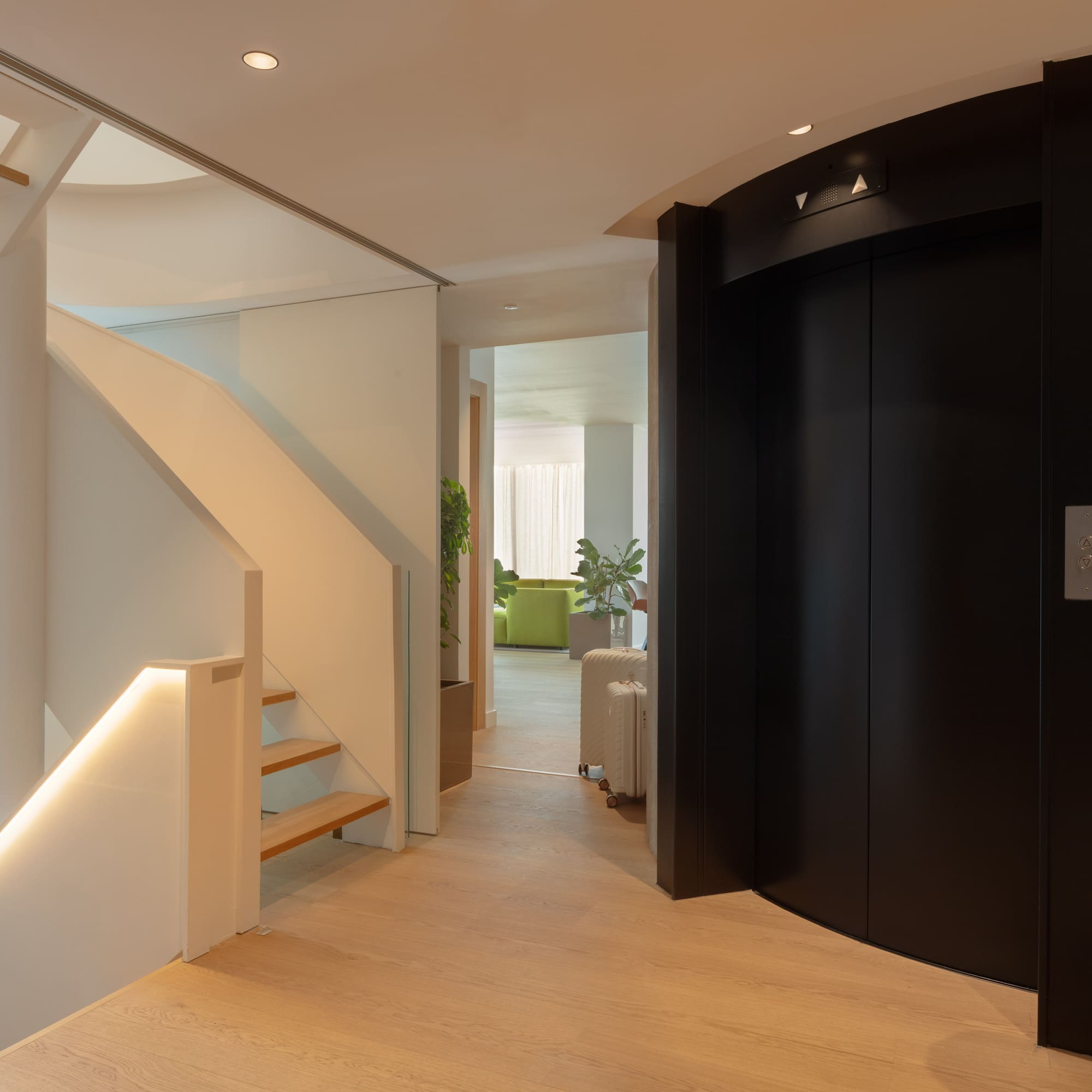 a bathroom with a large mirror