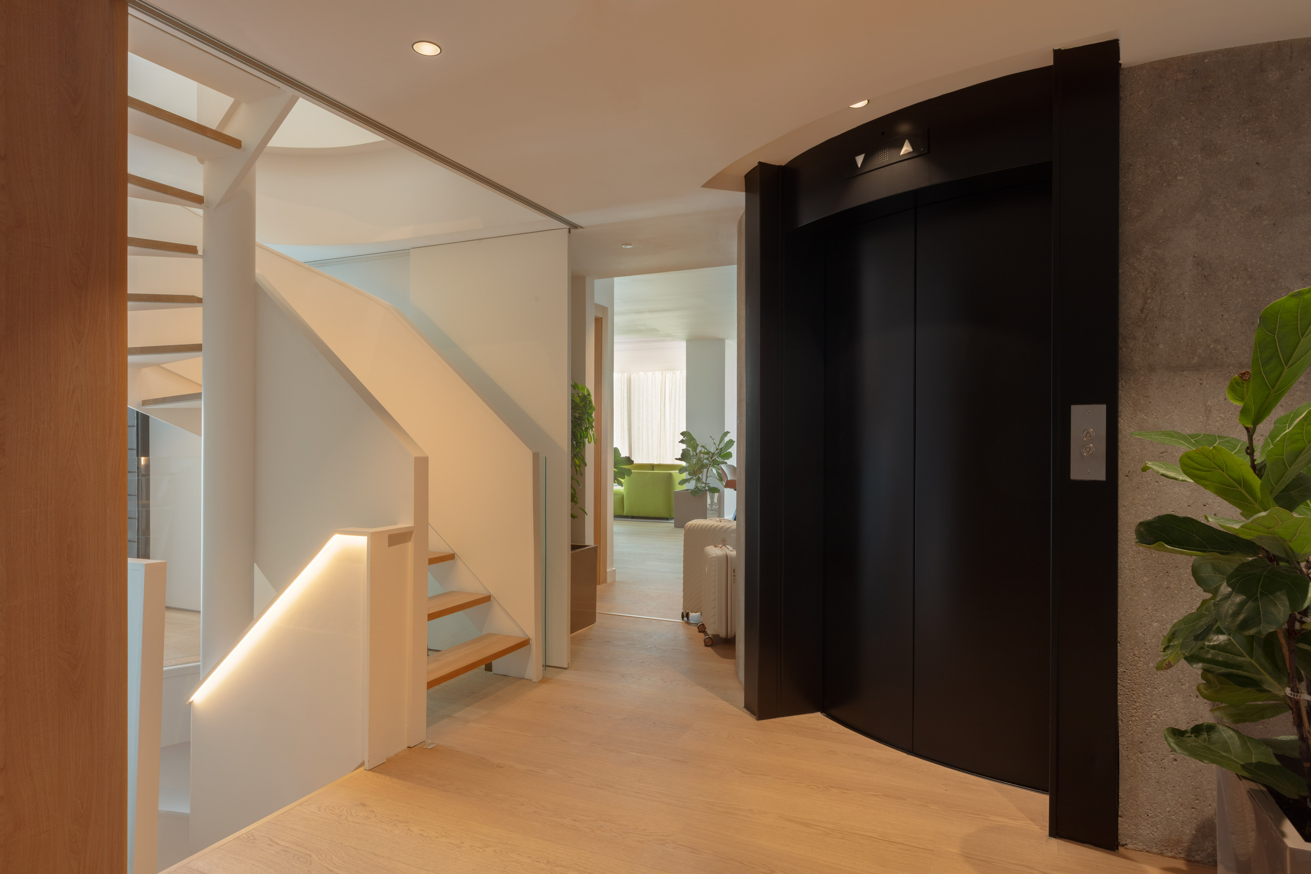 a bathroom with a large mirror