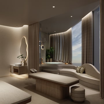 a room with a jacuzzi and a bathtub