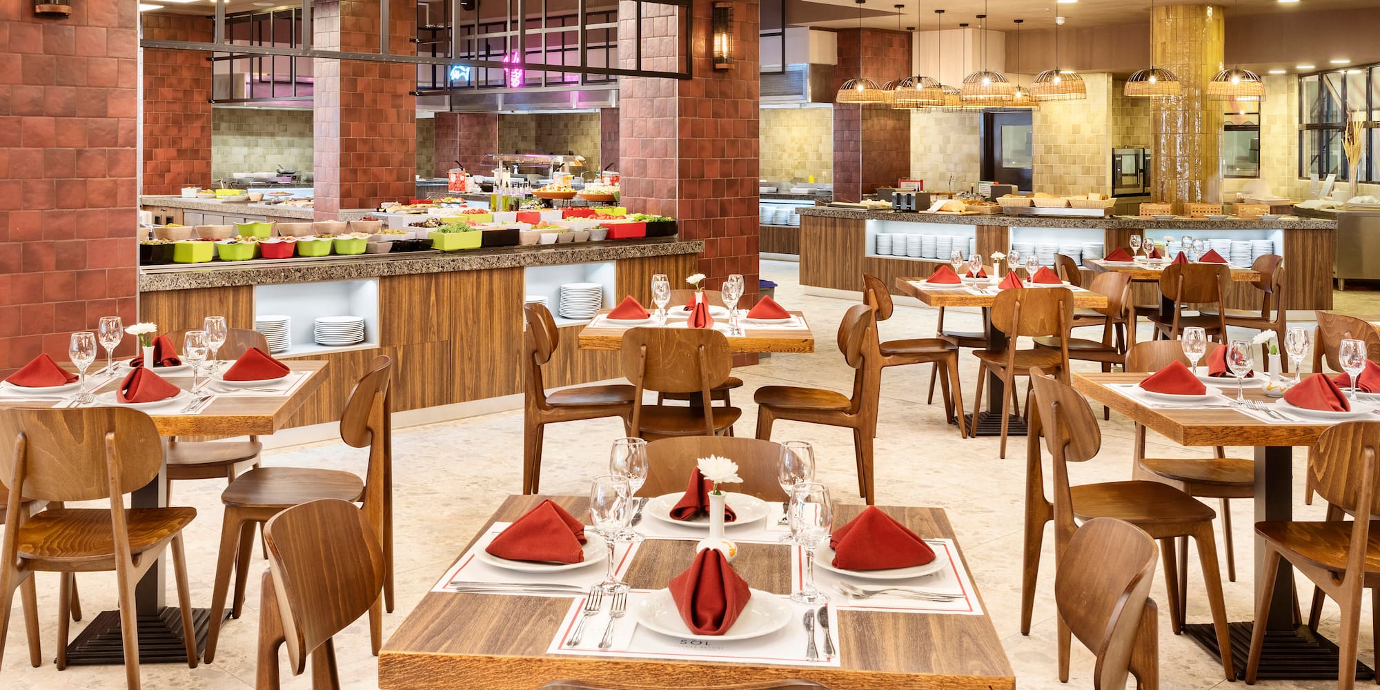 a restaurant with tables and chairs