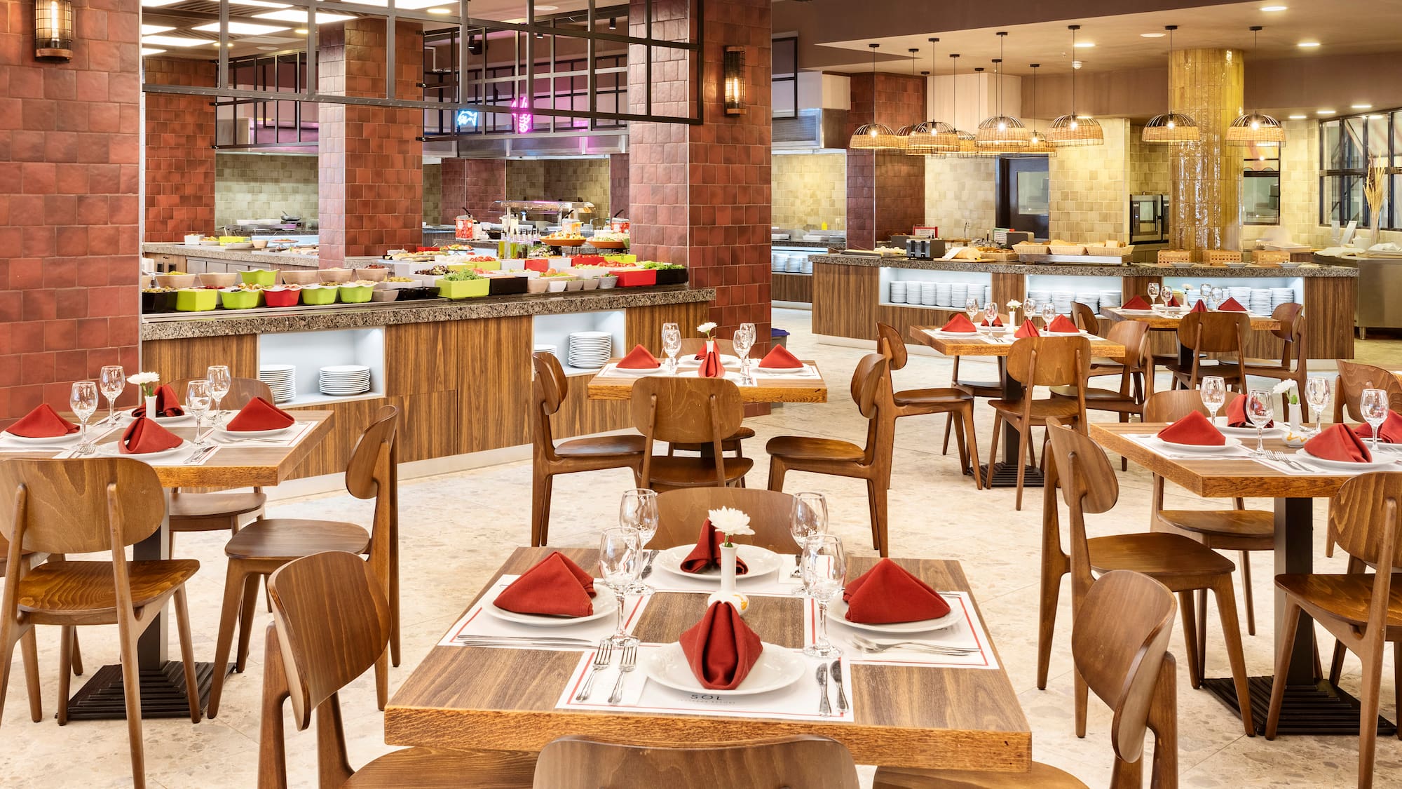 a restaurant with tables and chairs